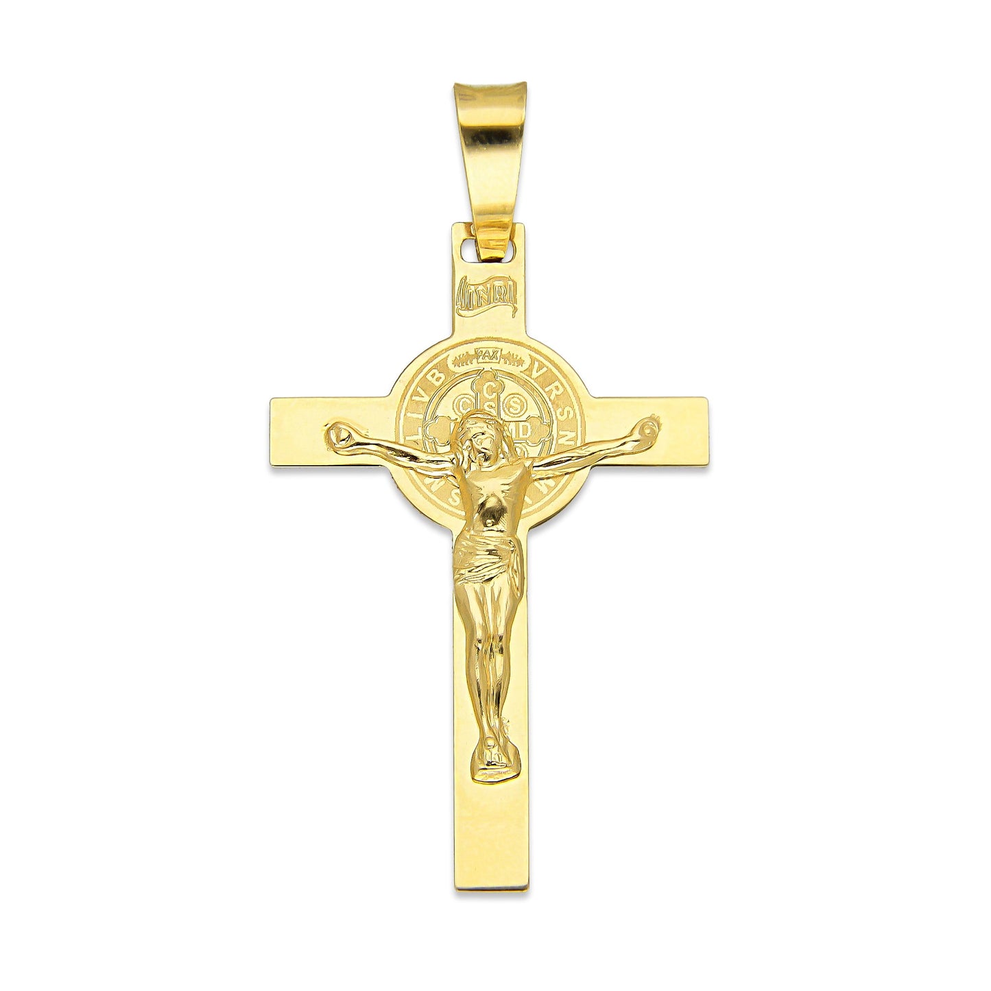 MR10DJ191 Dije Oro Sólido 10K EMF10 Cristo Grande Doble Vista Plana 2.7 cm x 5.2 cm