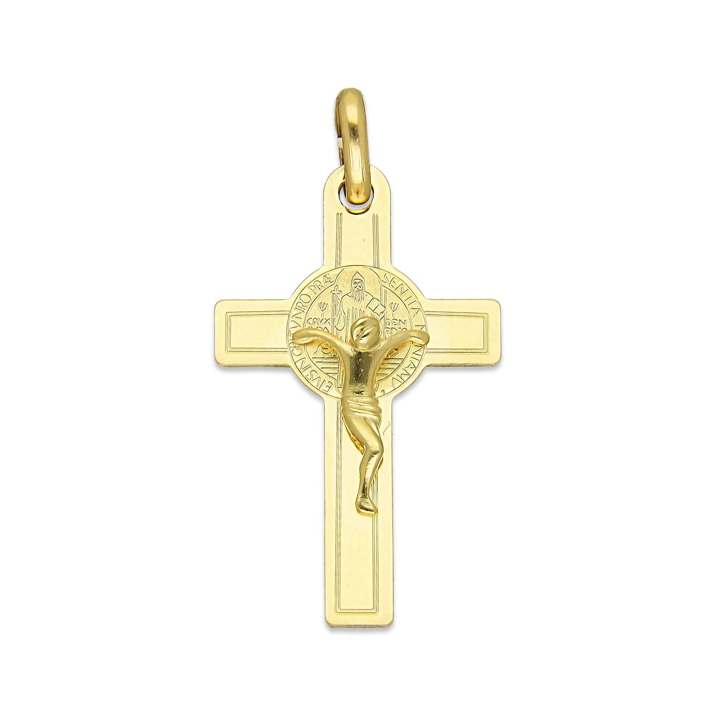 MR10DJ192 Dije Oro Sólido 10K EMF10 Cristo Chico Doble Vista Plana 1.7 cm x 3.4 cm
