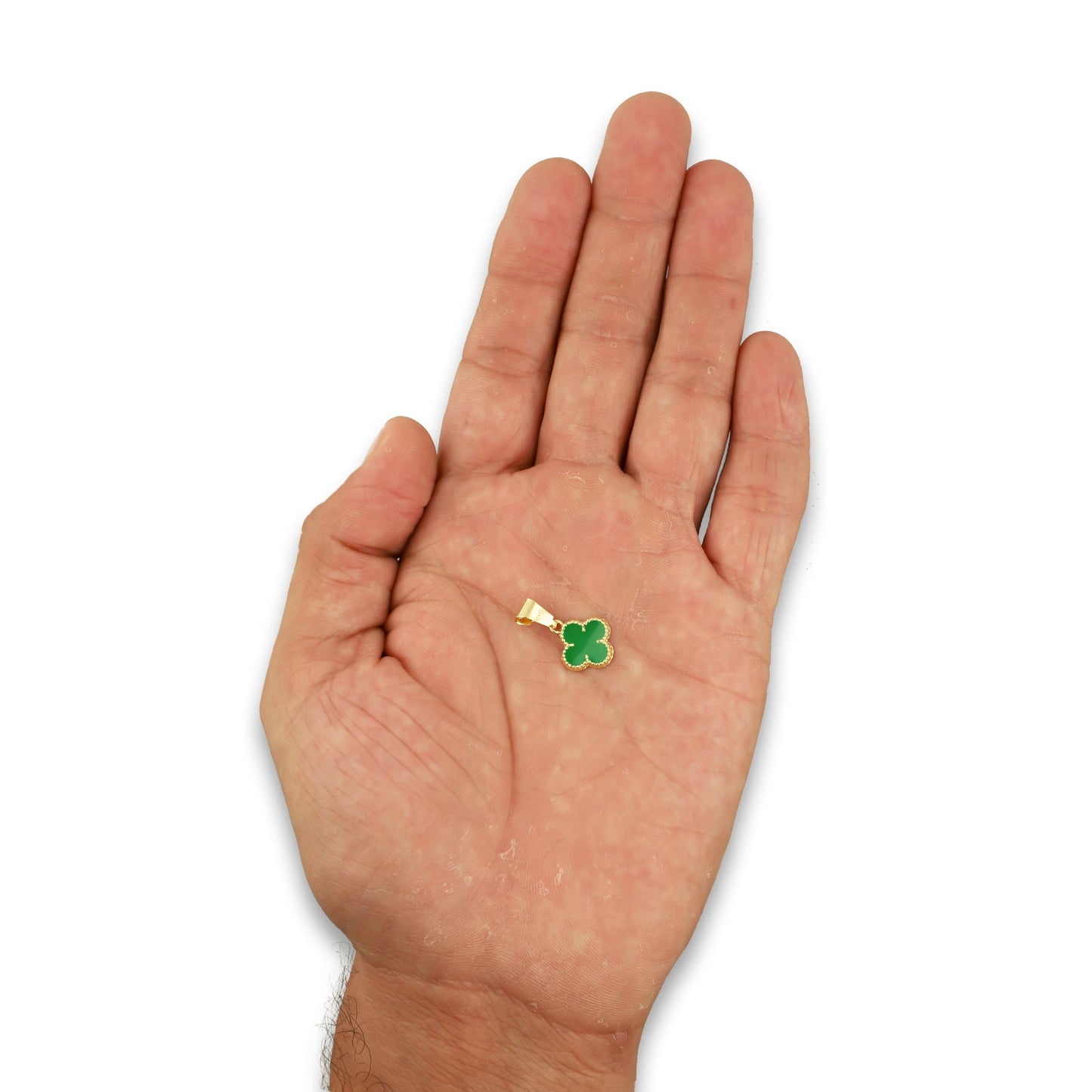 MR10DJ200 Dije Oro Sólido 10K EM Trébol Esmaltado Verde 1 cm x 1.9 cm