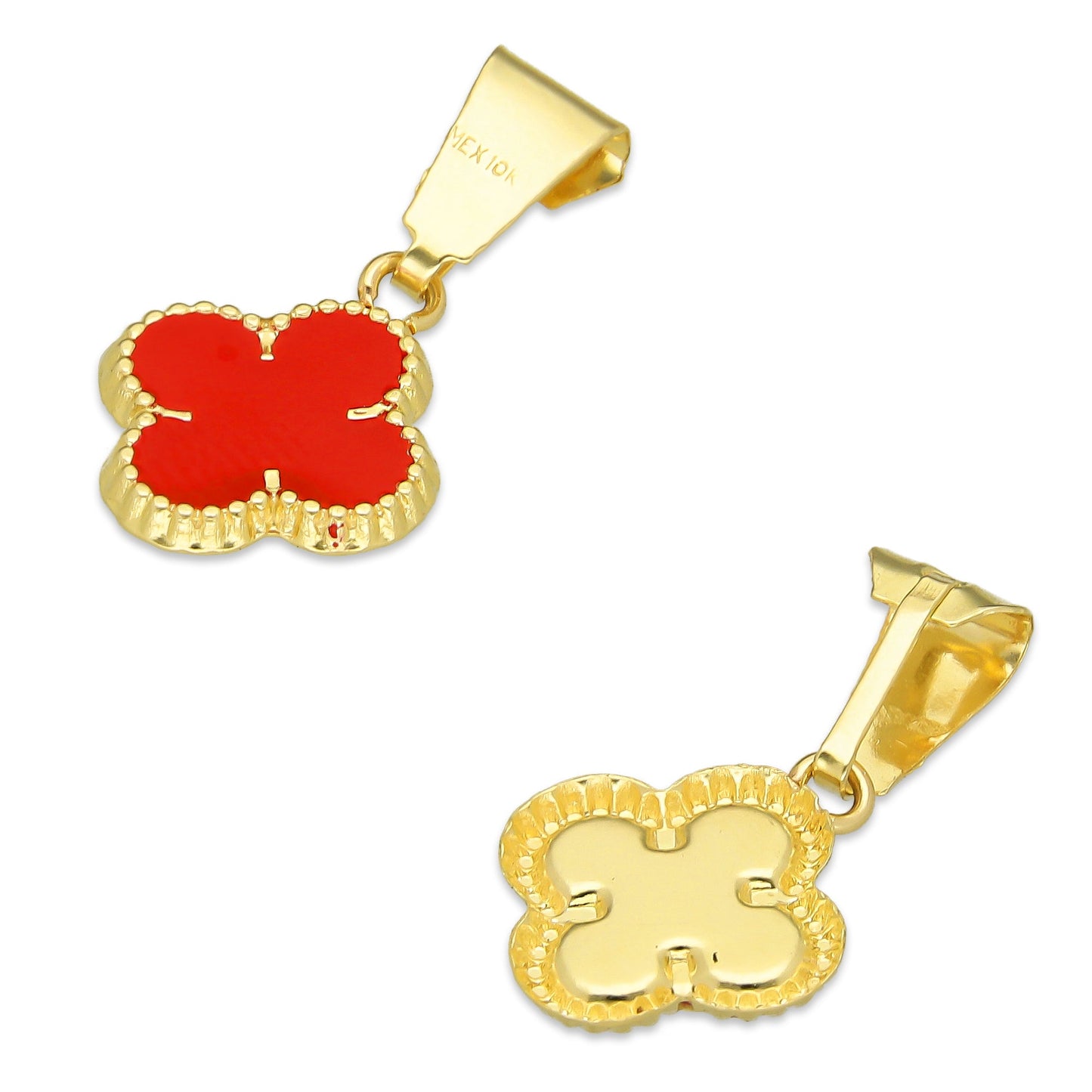MR10DJ201 Dije Oro Sólido 10K EM Trébol Esmaltado Rojo 1 cm x 1.9 cm
