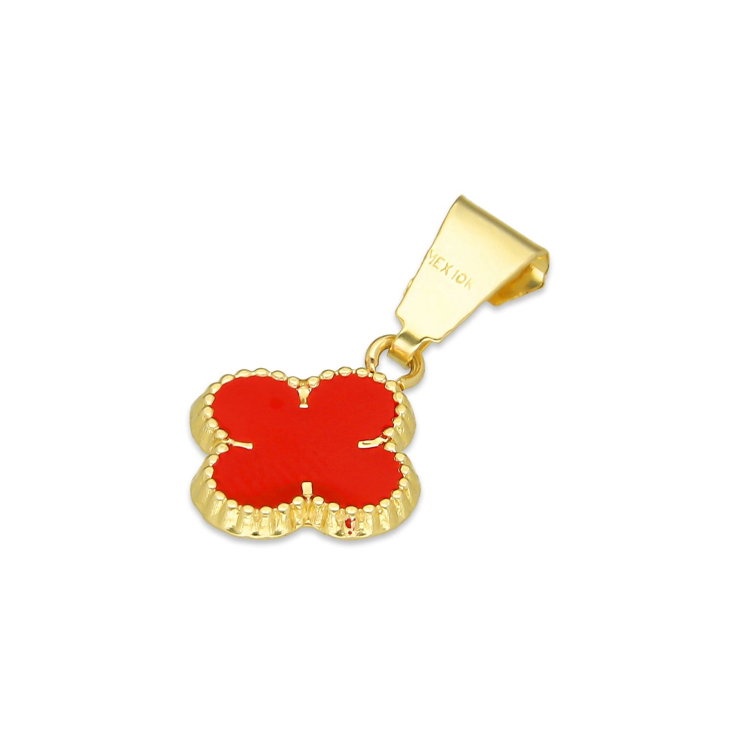 MR10DJ201 Dije Oro Sólido 10K EM Trébol Esmaltado Rojo 1 cm x 1.9 cm