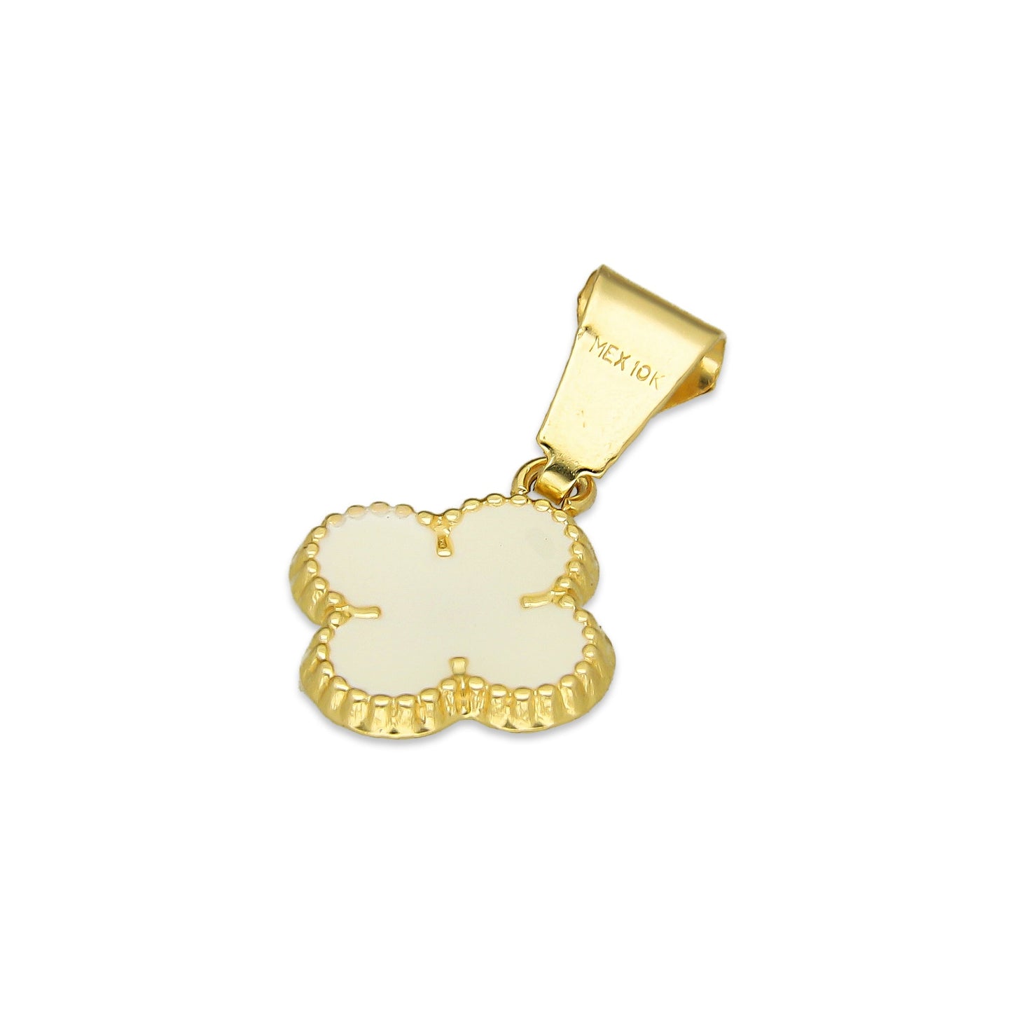 MR10DJ202 Dije Oro Sólido 10K EM Trébol Esmaltado Blanco 1 cm x 1.9 cm