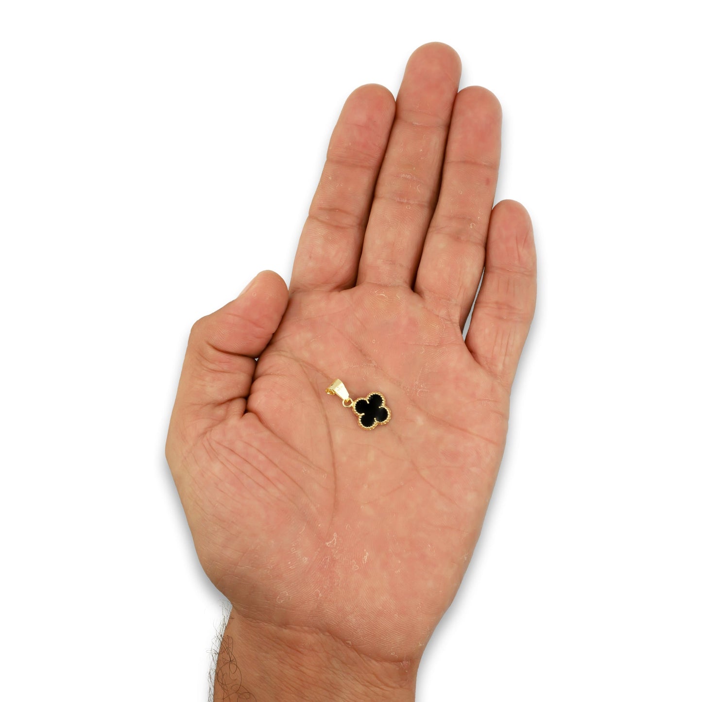 MR10DJ203 Dije Oro Sólido 10K EM Trébol Esmaltado Negro 1 cm x 1.9 cm