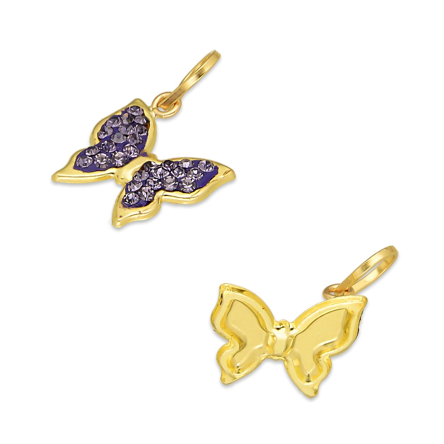 MR10DJ207 Dije Oro Sólido 10K EM Mariposa Cristalitos Morado 1 cm x 1.6 cm