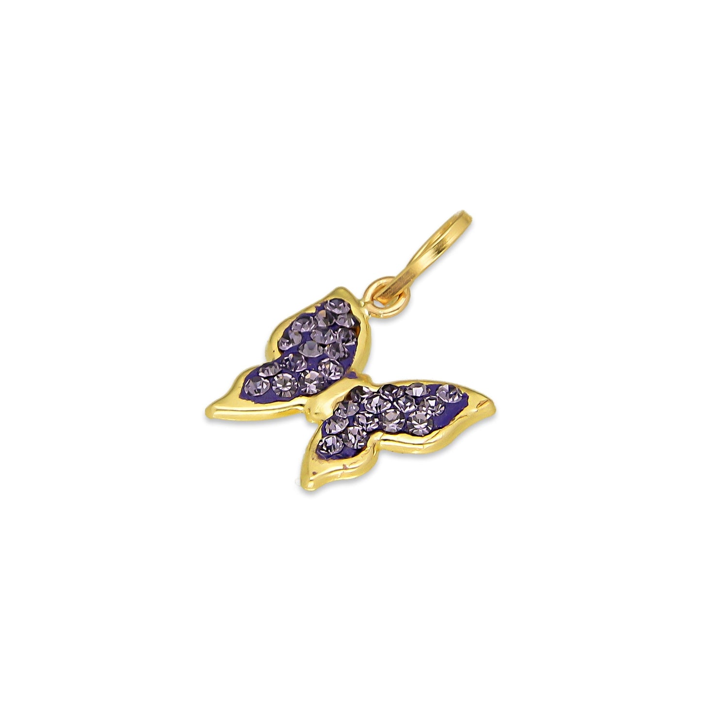 MR10DJ207 Dije Oro Sólido 10K EM Mariposa Cristalitos Morado 1 cm x 1.6 cm