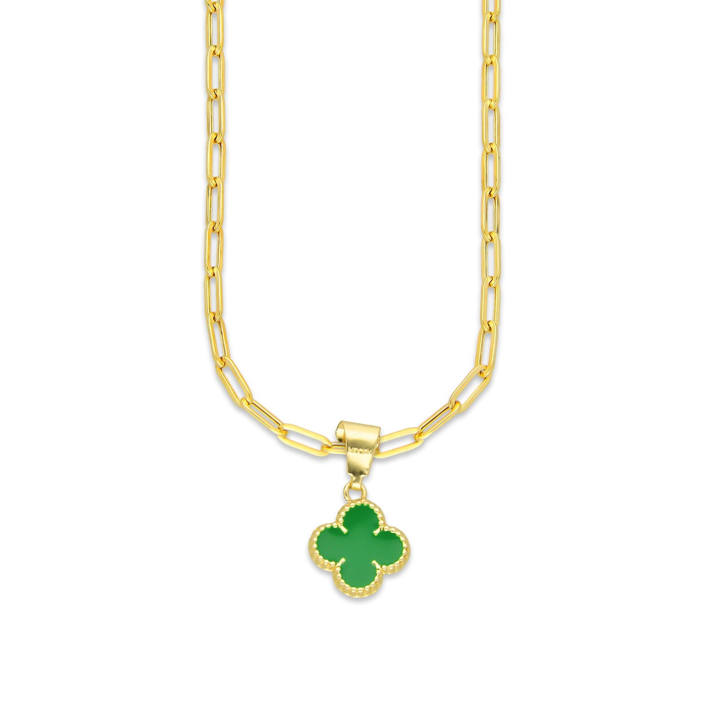 MR10DP105 Cadena Oro Sólido 10K + Dije Oro Sólido 10K EM Trébol Esmaltado Verde 1 cm x 1.9 cm