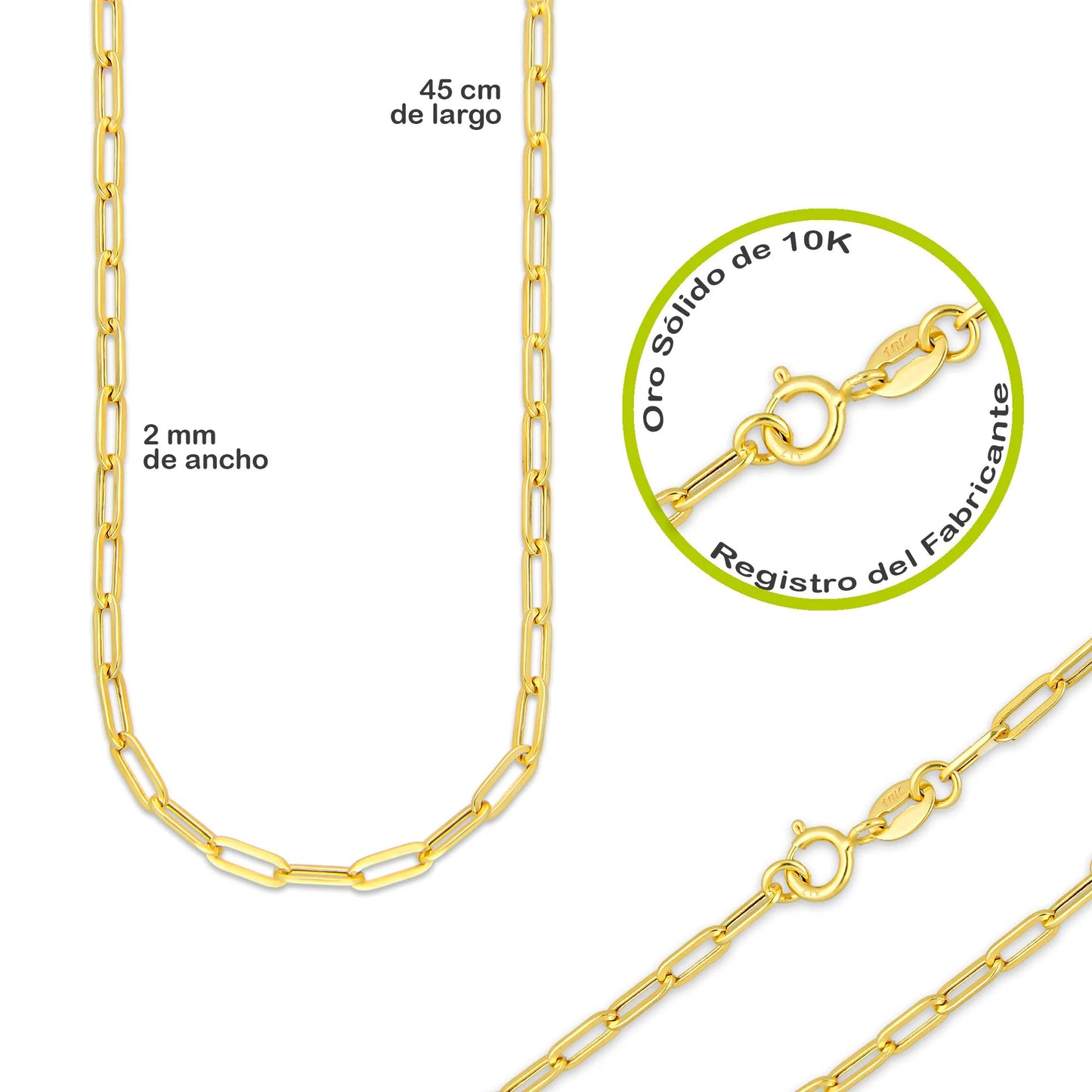 MR10DP108 Cadena Oro Sólido 10K + Dije Oro Sólido 10K EM Trébol Esmaltado Negro 1 cm x 1.9 cm