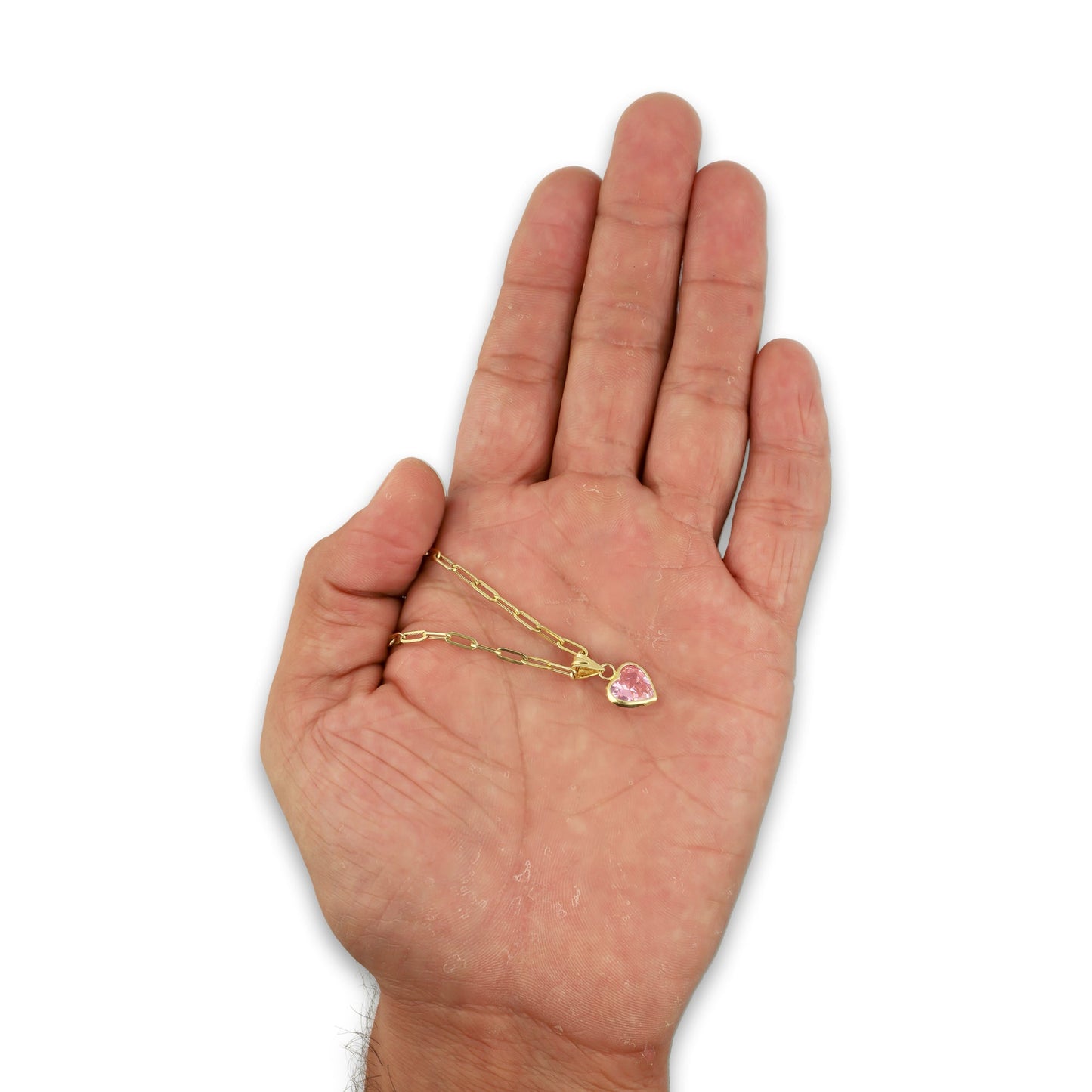 MR10DP110 Cadena Oro Sólido 10K + Dije Oro Sólido 10K EM Corazón con Bisel Liso Rosa 9 mm x 1.6 cm