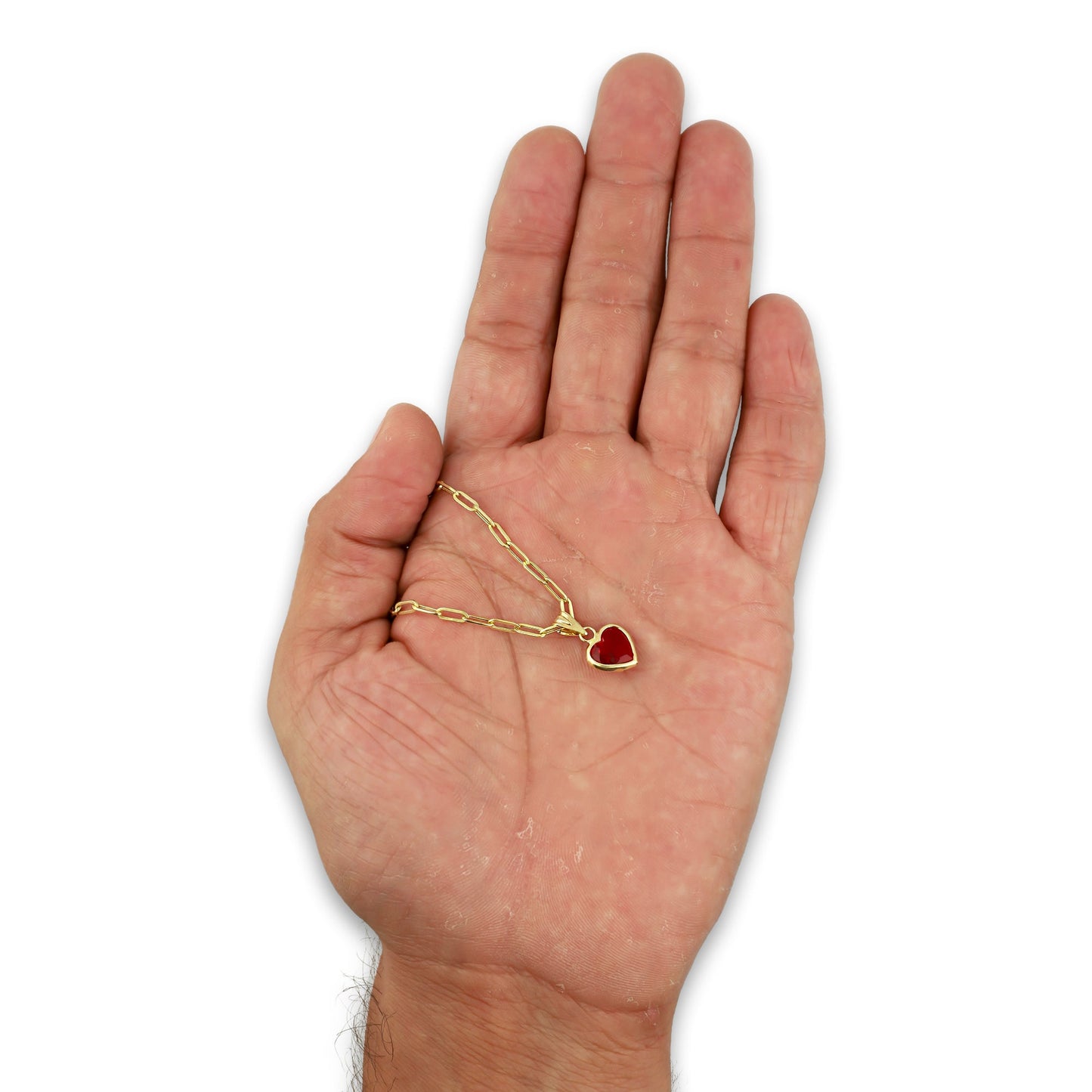 MR10DP111 Cadena Oro Sólido 10K + Dije Oro Sólido 10K EM Corazón con Bisel Liso Rojo 9 mm x 1.6 cm