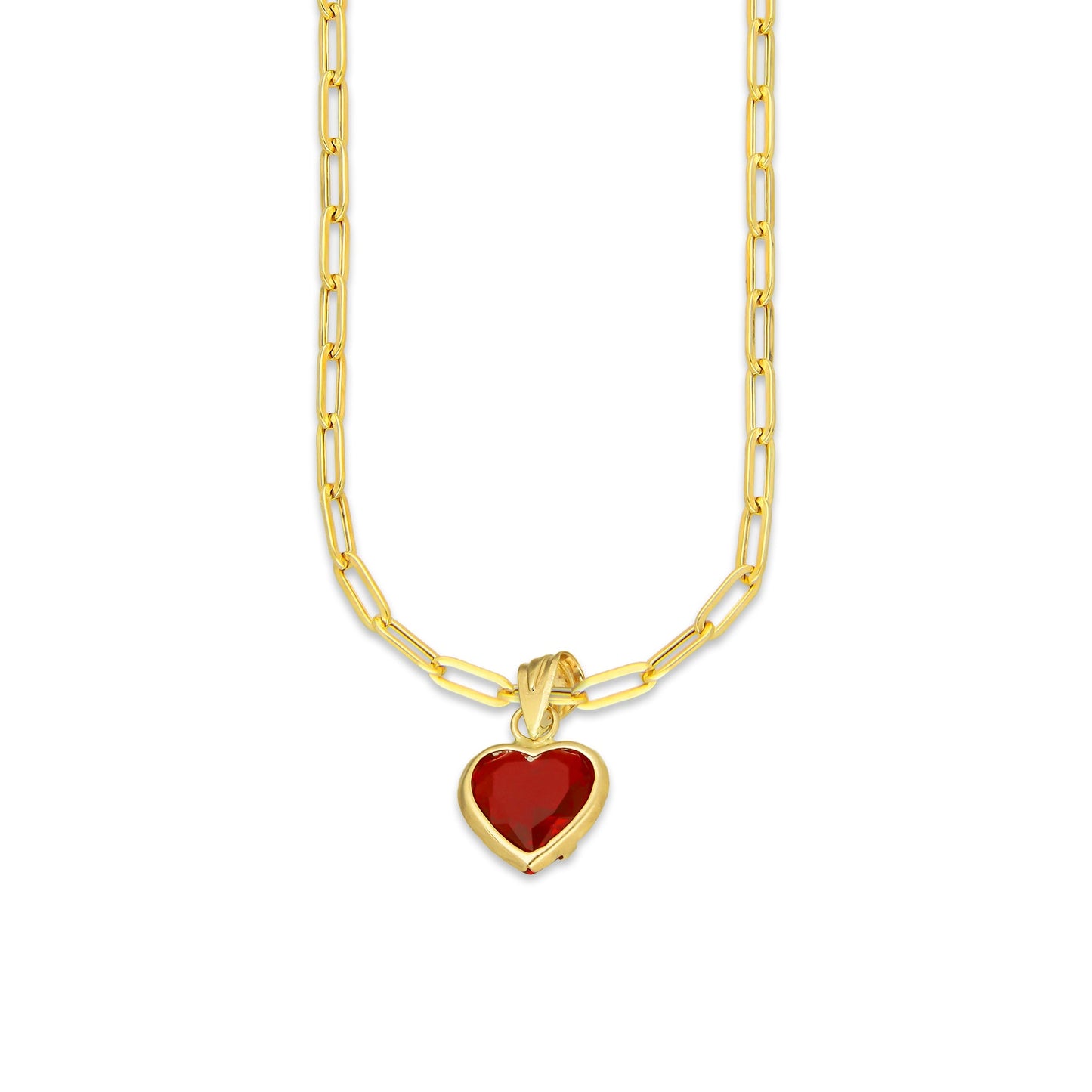 MR10DP111 Cadena Oro Sólido 10K + Dije Oro Sólido 10K EM Corazón con Bisel Liso Rojo 9 mm x 1.6 cm