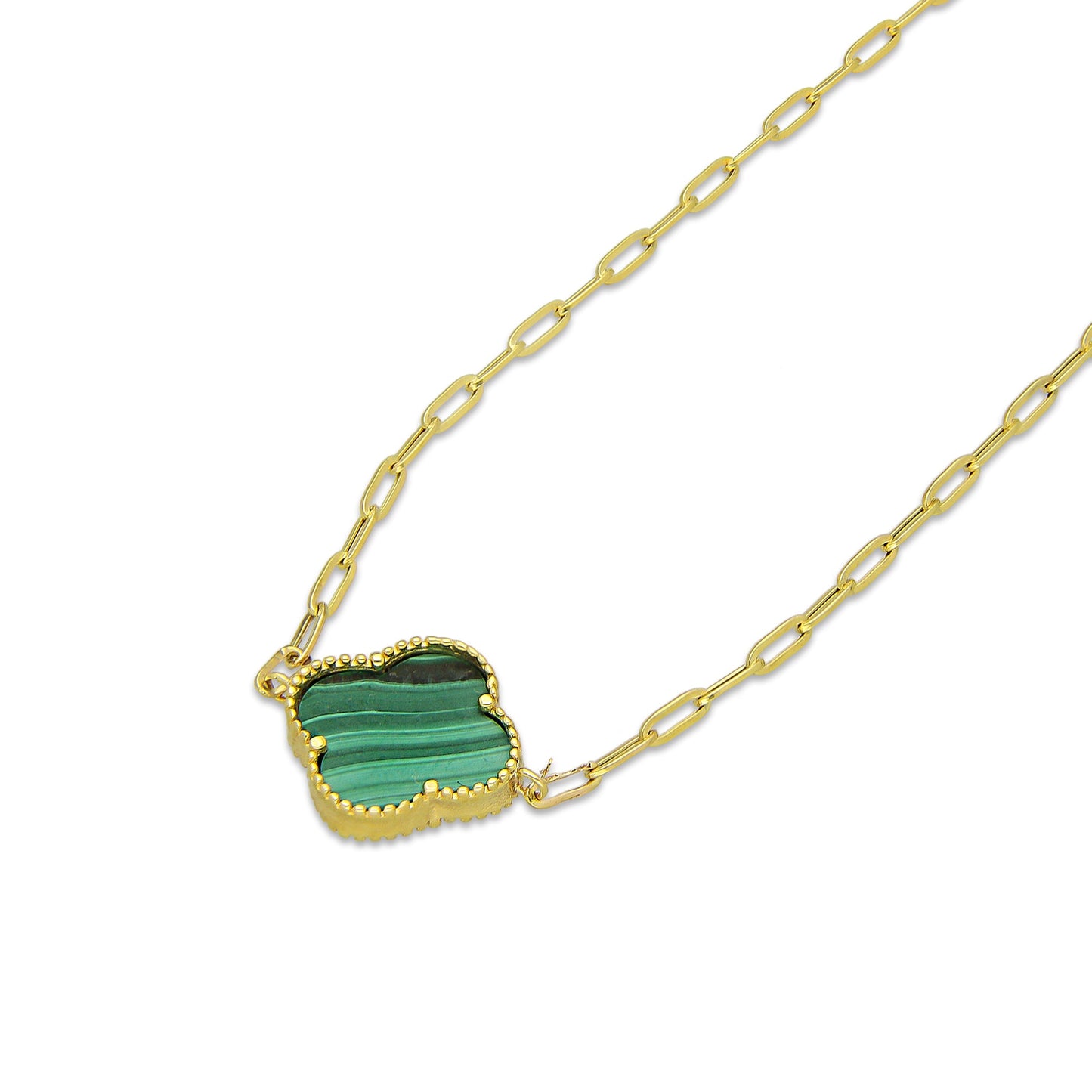 MR10G018 Gargantilla Collar Dama Oro Sólido 10K EMF10 1 Trébol 1.3 cm Verde Largo 45 cm