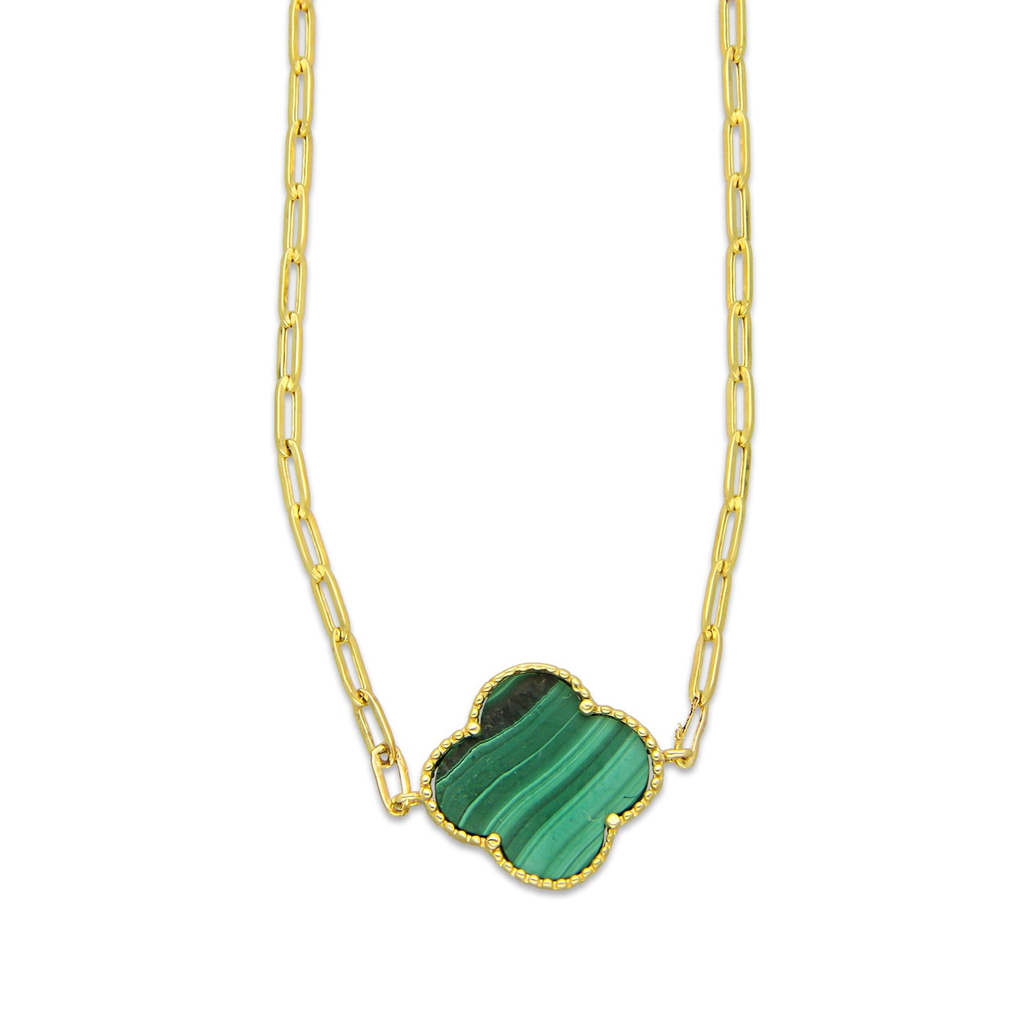 MR10G018 Gargantilla Collar Dama Oro Sólido 10K EMF10 1 Trébol 1.3 cm Verde Largo 45 cm