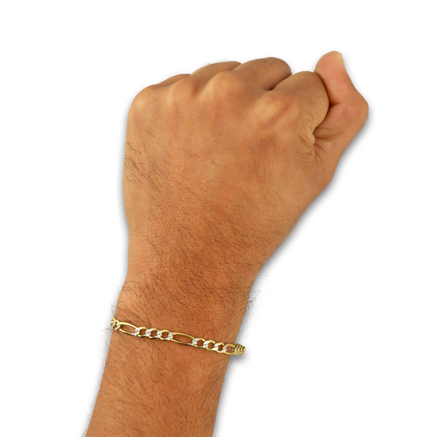 MR10PC049 Pulsera Para Caballero Oro Sólido 10K Mod Figaro 3*1 Diamantada 4 mm x 21 cm