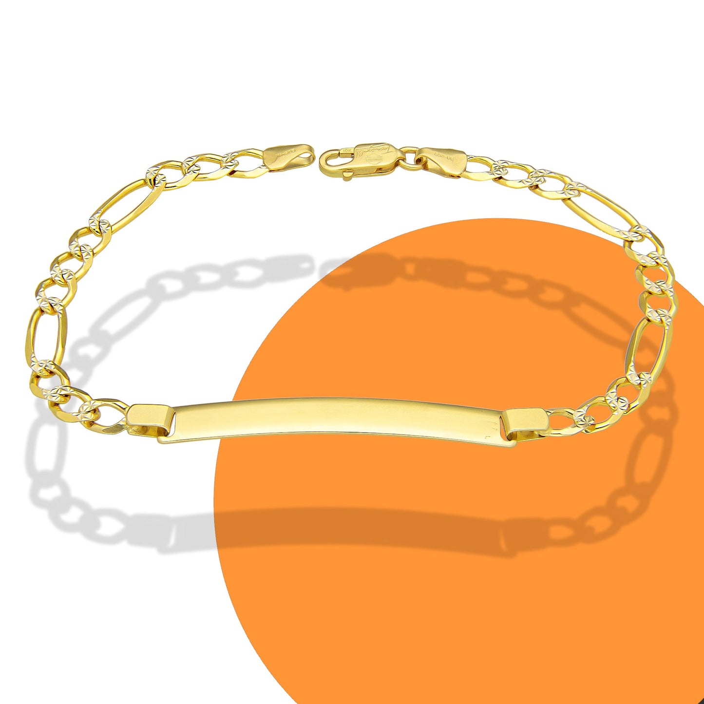 MR10PC051 Pulsera Esclava Caballero Oro Sólido 10K Mod Figaro 3*1 Diamantada 5 mm x 21 cm
