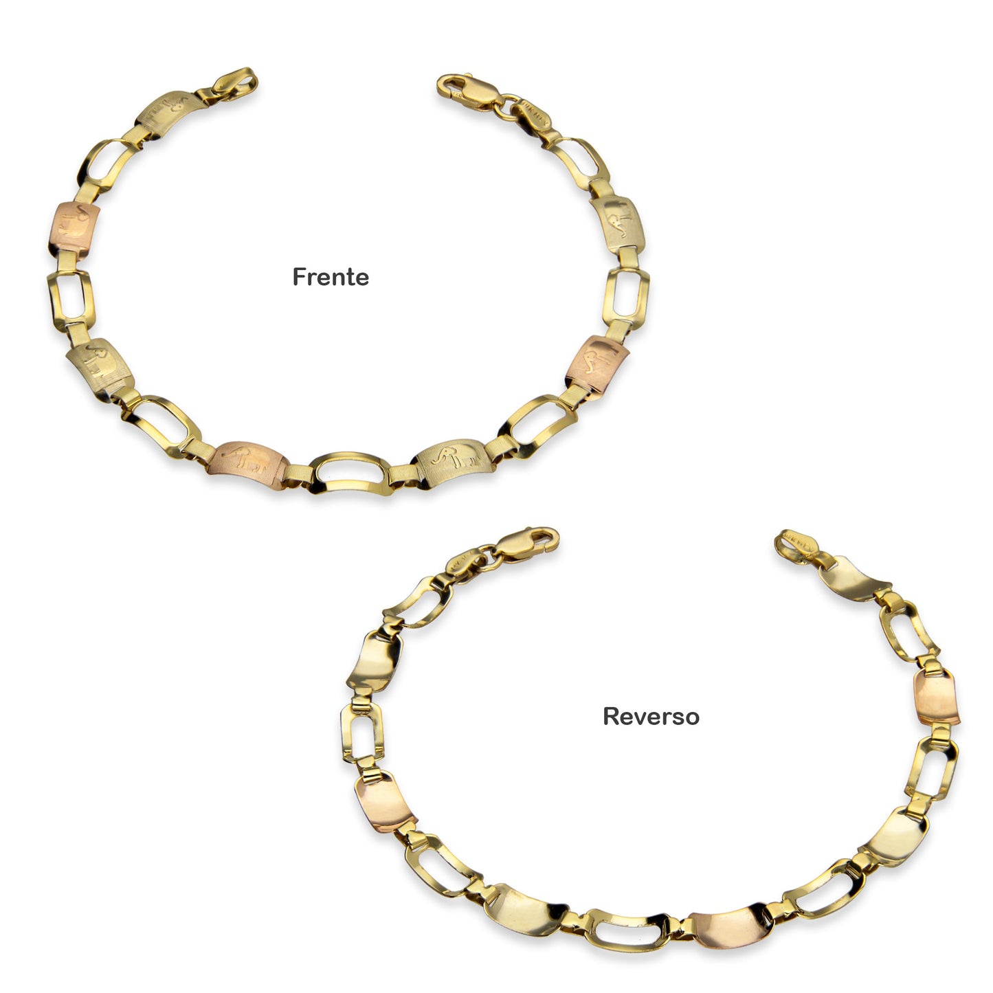 MR14PD005 Pulsera Dama Oro 14K Florentino Bombeada 1x1 Figuras Varias 5 Mm x 18 Cm
