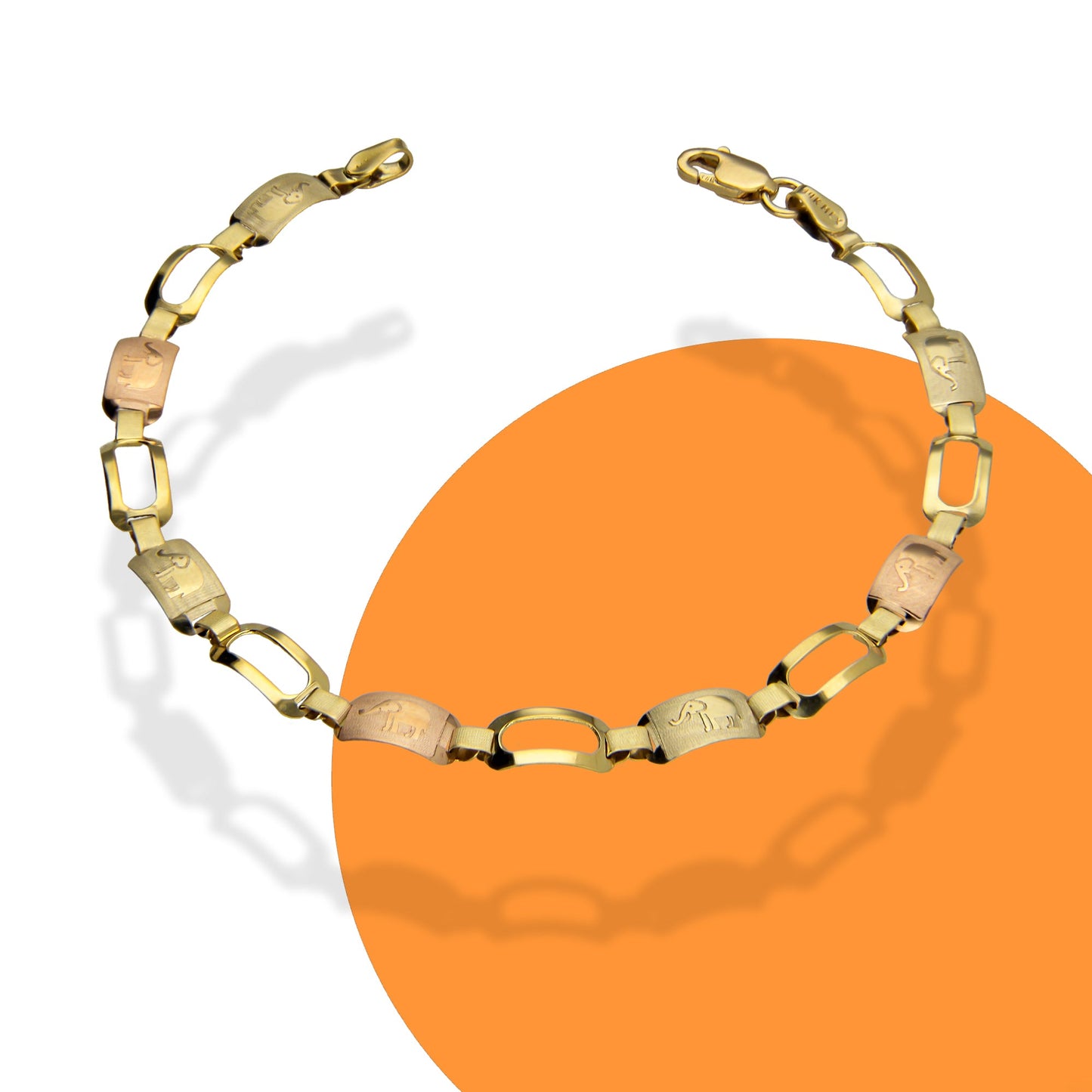 MR14PD005 Pulsera Dama Oro 14K Florentino Bombeada 1x1 Figuras Varias 5 Mm x 18 Cm