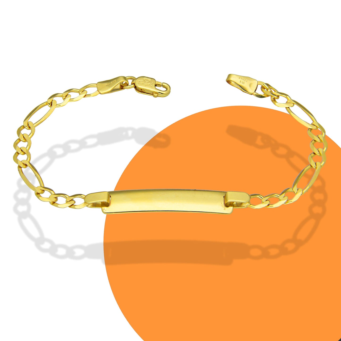 MR10PN005 Pulsera Esclava NIños Oro Sólido 10K Modelo Fígaro 3x1 Lisa 3.5 mm x 14 cm