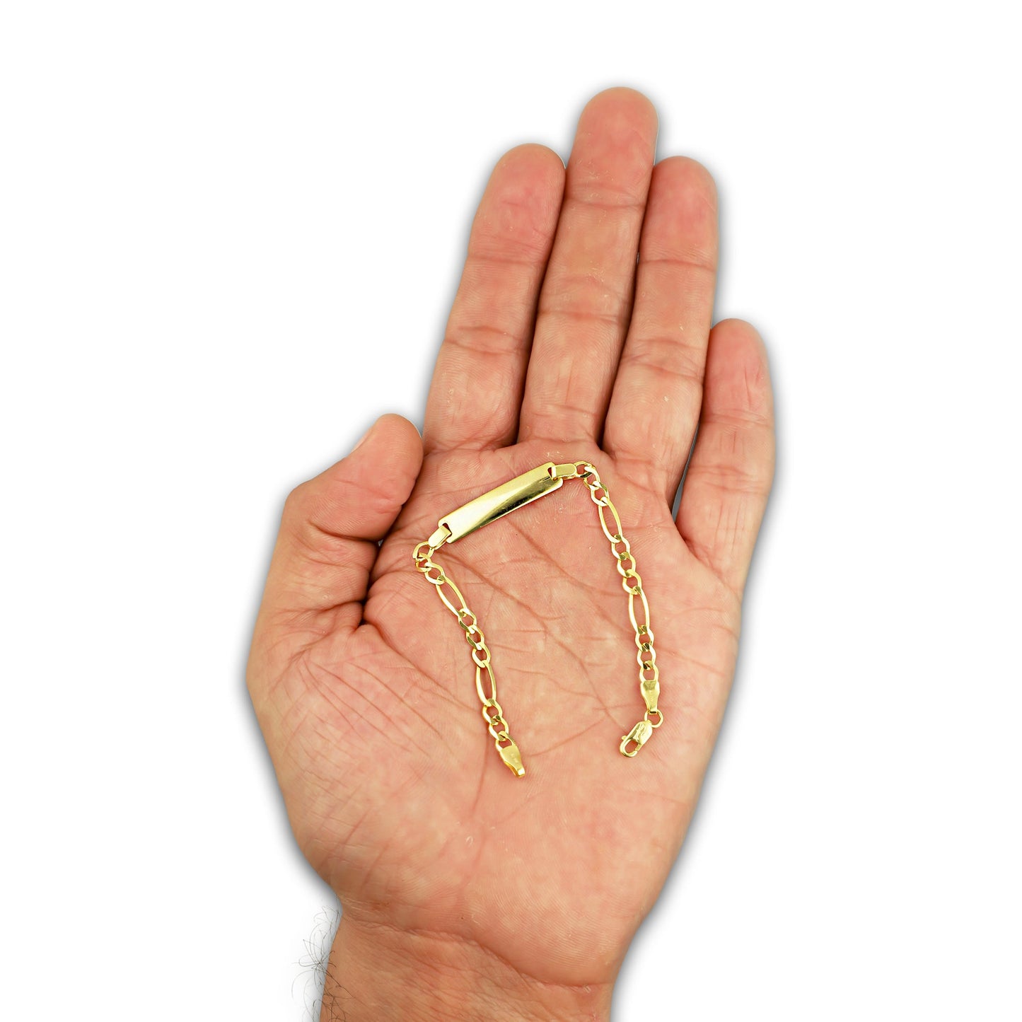 MR10PN005 Pulsera Esclava NIños Oro Sólido 10K Modelo Fígaro 3x1 Lisa 3.5 mm x 14 cm