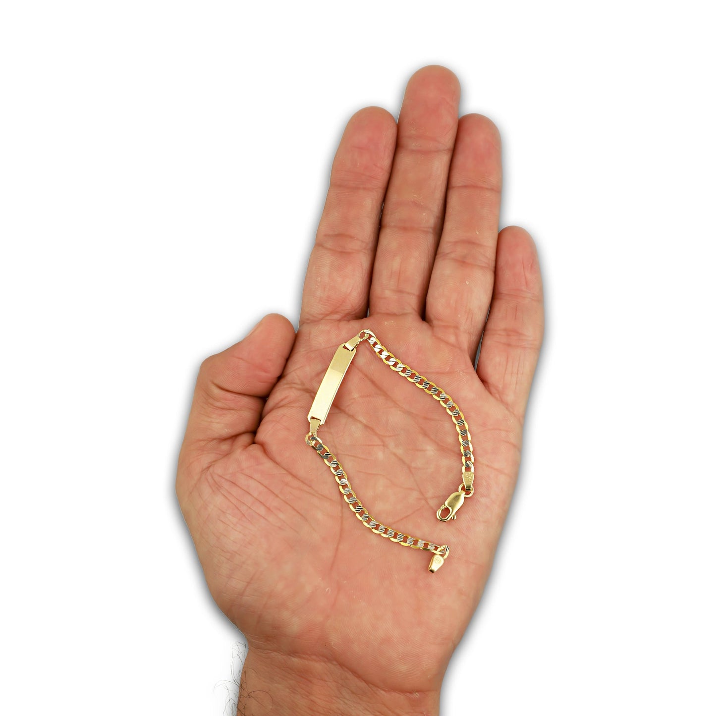 MR10PN007 Pulsera Esclava NIños Oro Sólido 10K Modelo Fígaro 1x0 Diamantada. 3 mm x 16 cm