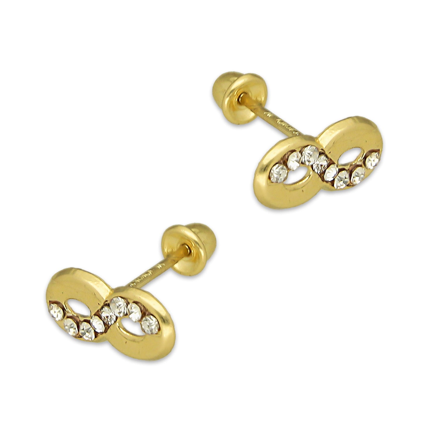 MR14AB008 Arete Broquel Oro Sólido 14K Modelo Infinito con Zirconias 9 mm de Diámetro
