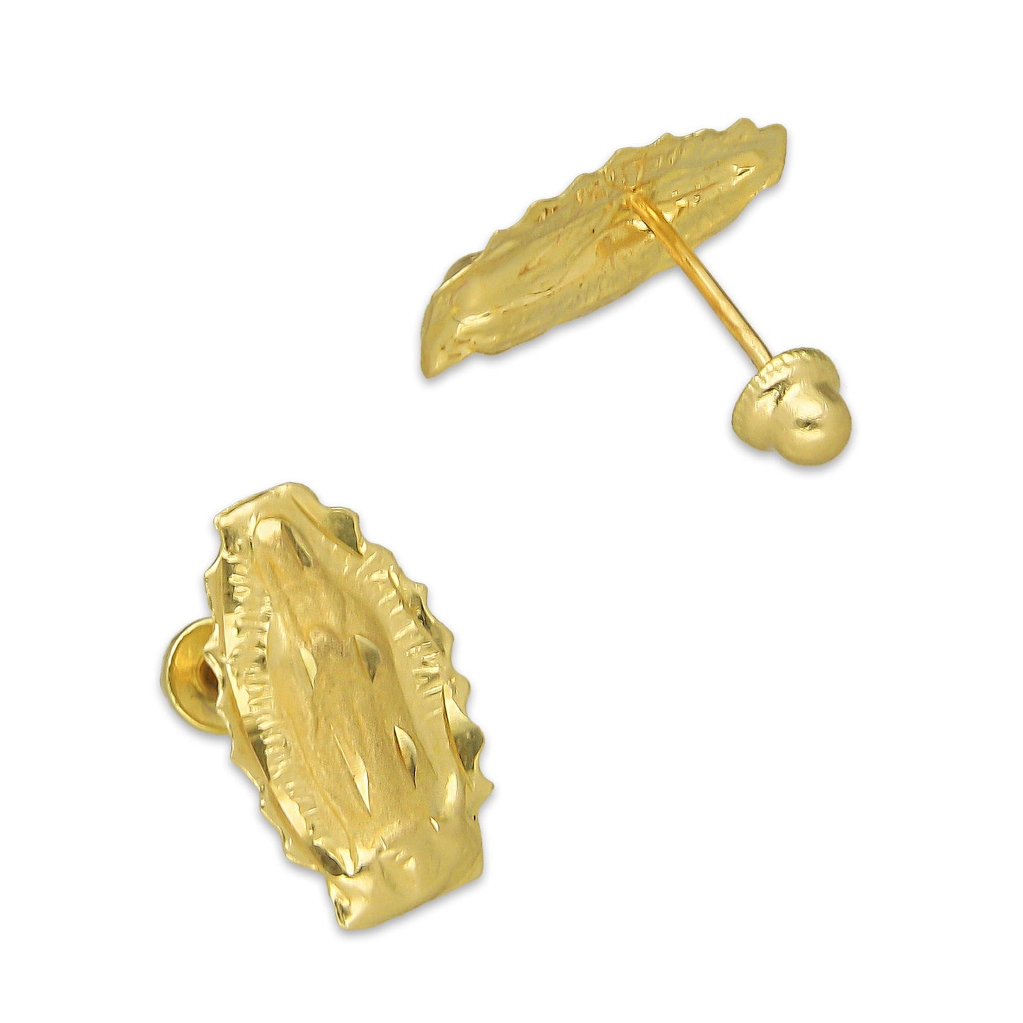 MR14AB010 Arete Broquel Oro Sólido 14K Modelo Virgen Amarilla Troquelado 11 mm de Diámetro