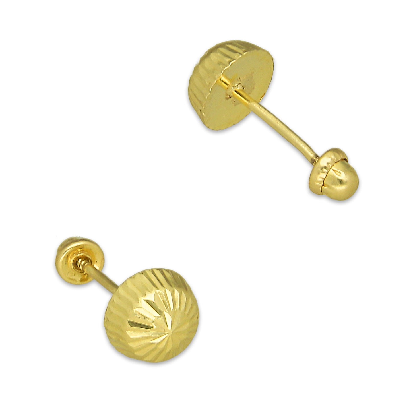 MR14AB011 Arete Broquel Oro Sólido 14K Modelo Hongo Diamantado 5 mm de Diámetro