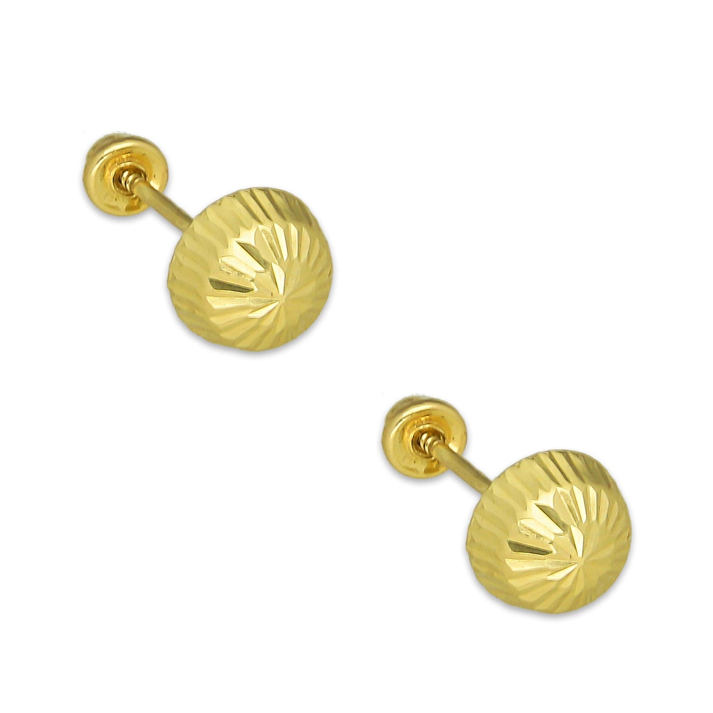 MR14AB011 Arete Broquel Oro Sólido 14K Modelo Hongo Diamantado 5 mm de Diámetro