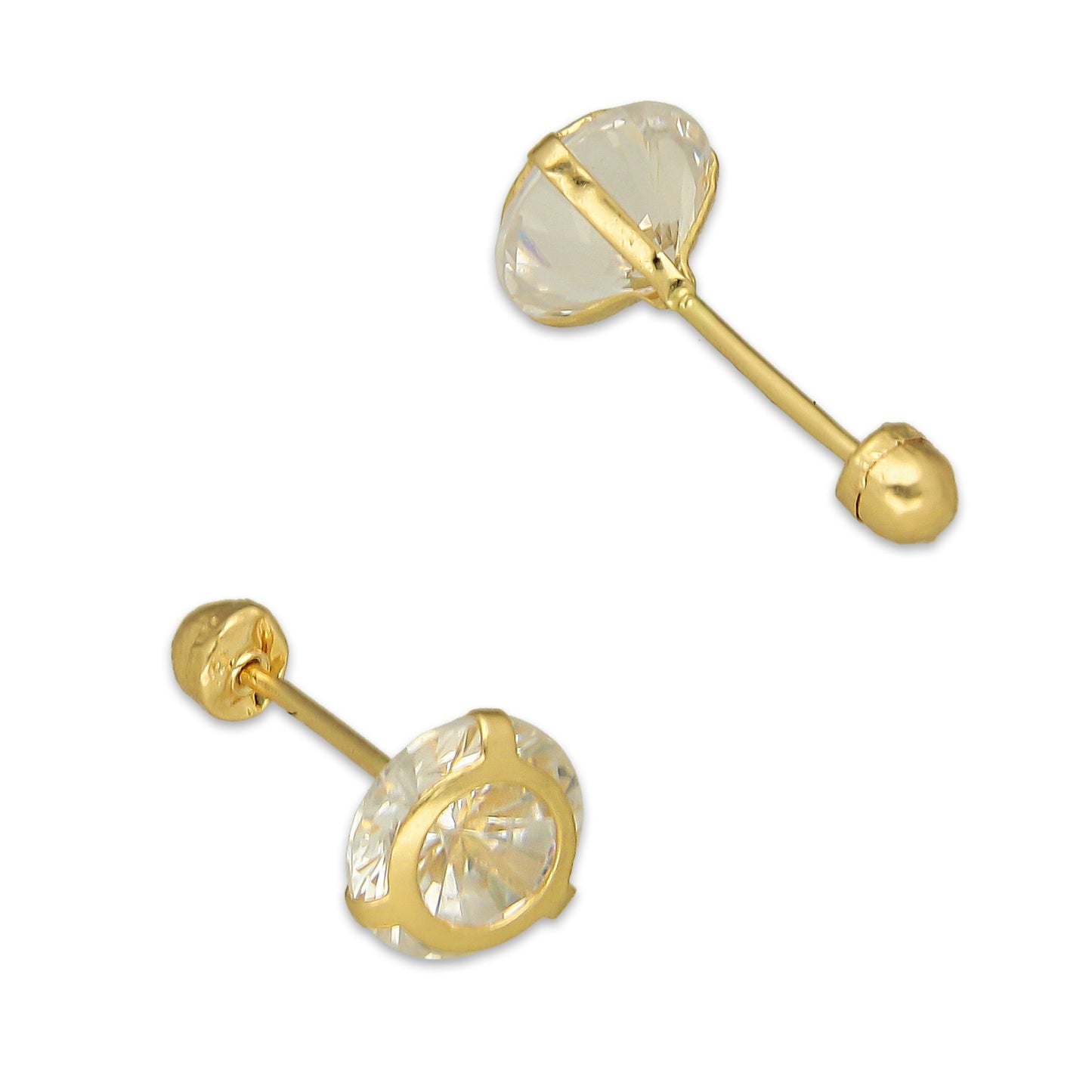 MR14AB013 Arete Broquel Oro Sólido 14K Modelo Zirconia Redonda con Base Lisa 6 mm de Diámetro