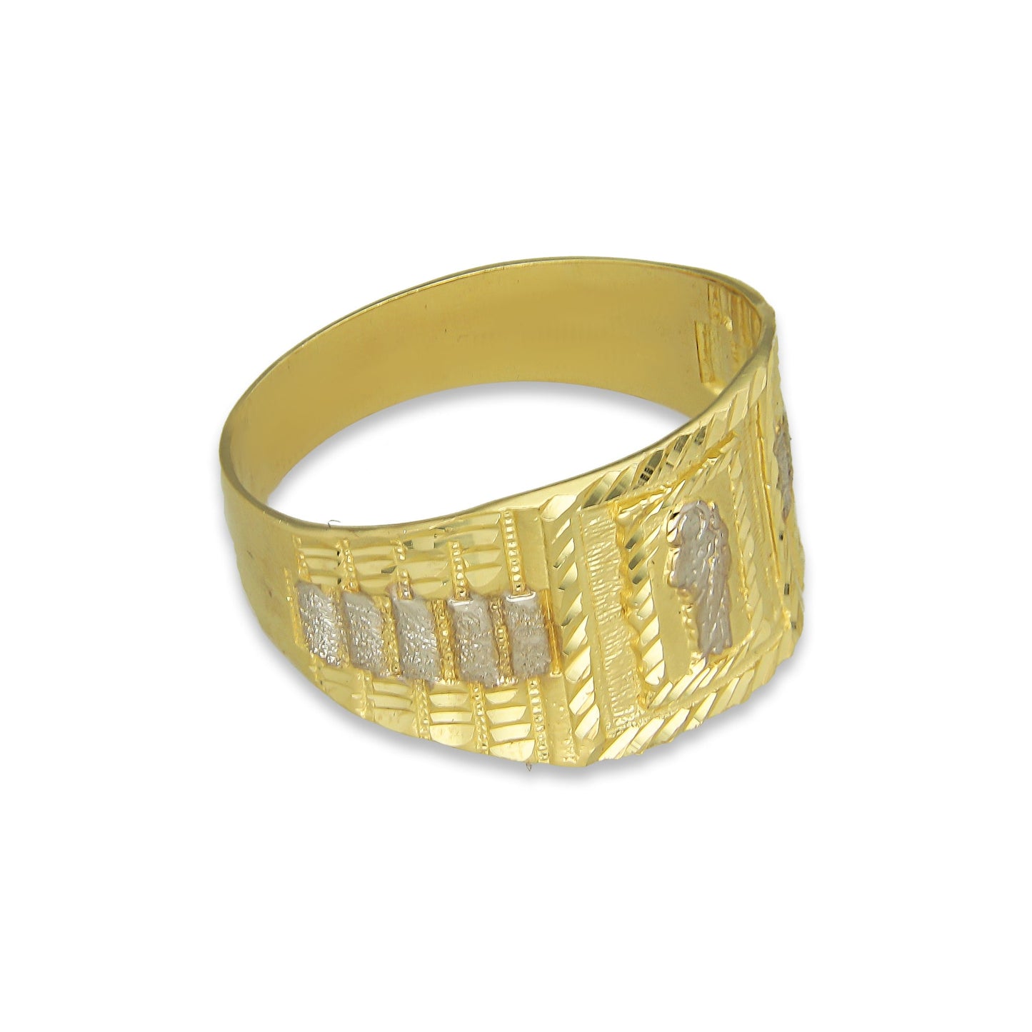 MR14AC001 Anillo Para Caballero Oro Sólido 14K Modelo San Judas Troquelado Diamantado