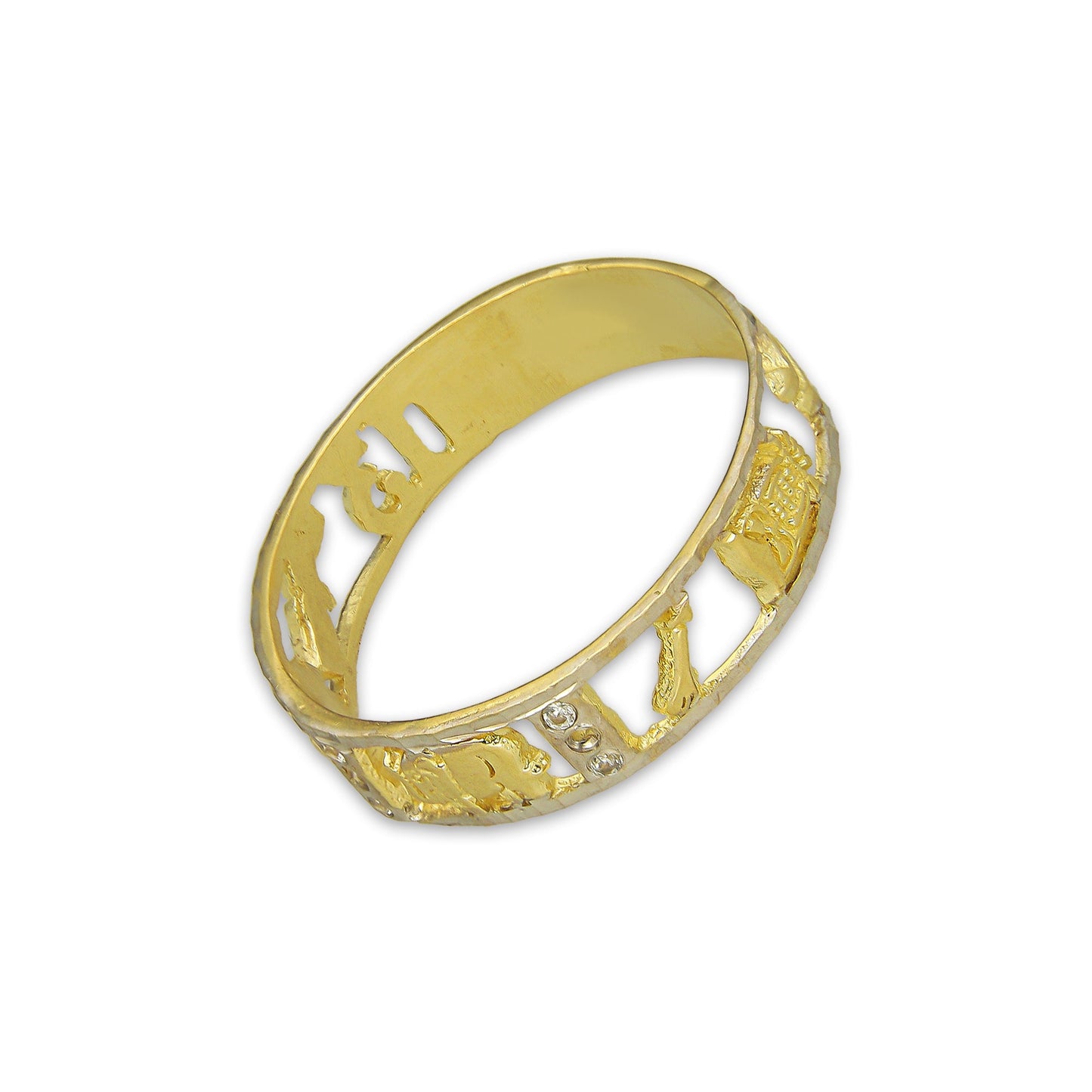 MR14AC015 Anillo Para Caballero Oro Sólido 14K Mod De La Suerte Calado 6 mm