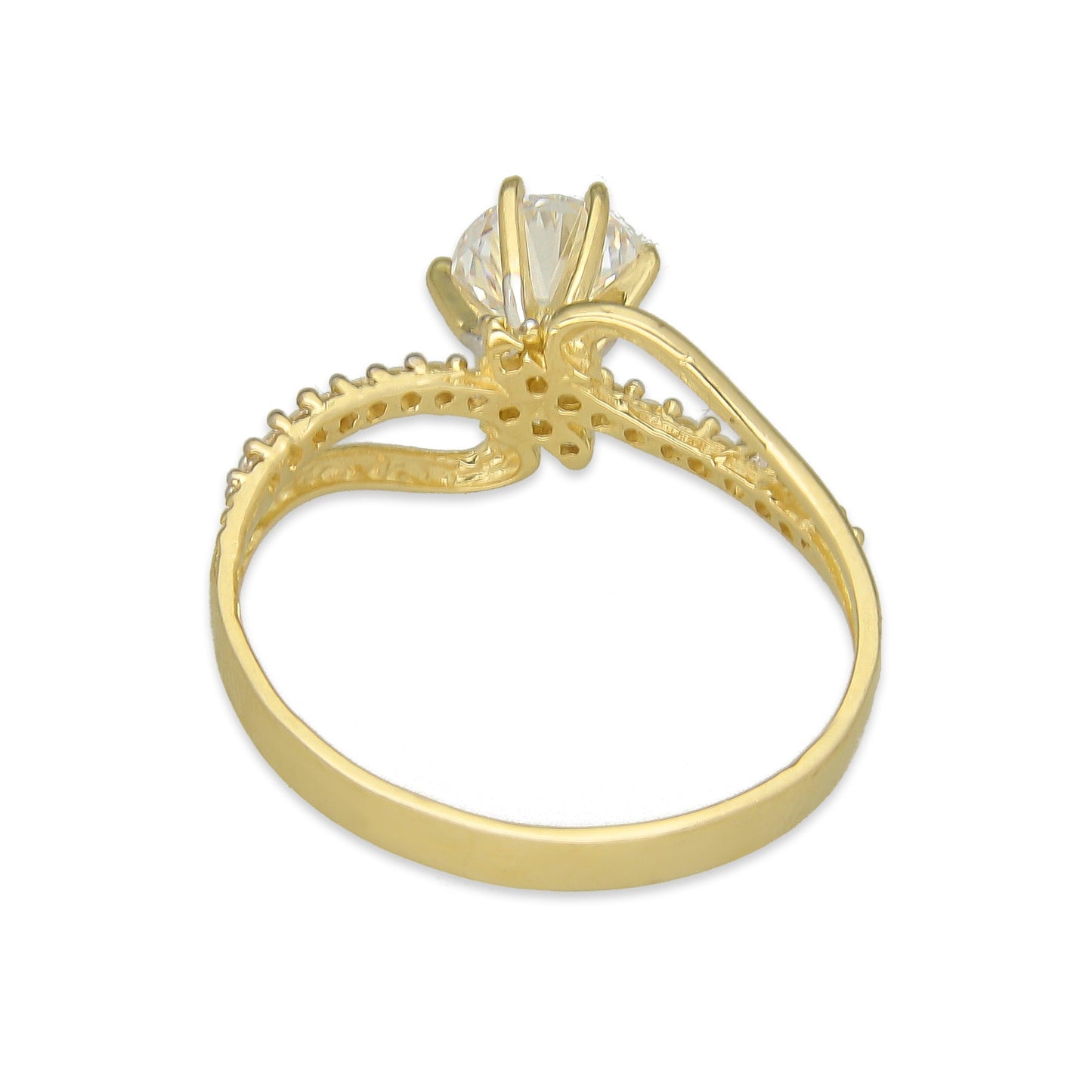 MR14AD009 Anillo Solitario Dama Oro Sólido 14K Modelo Wave Zirconia Principal 6 mm