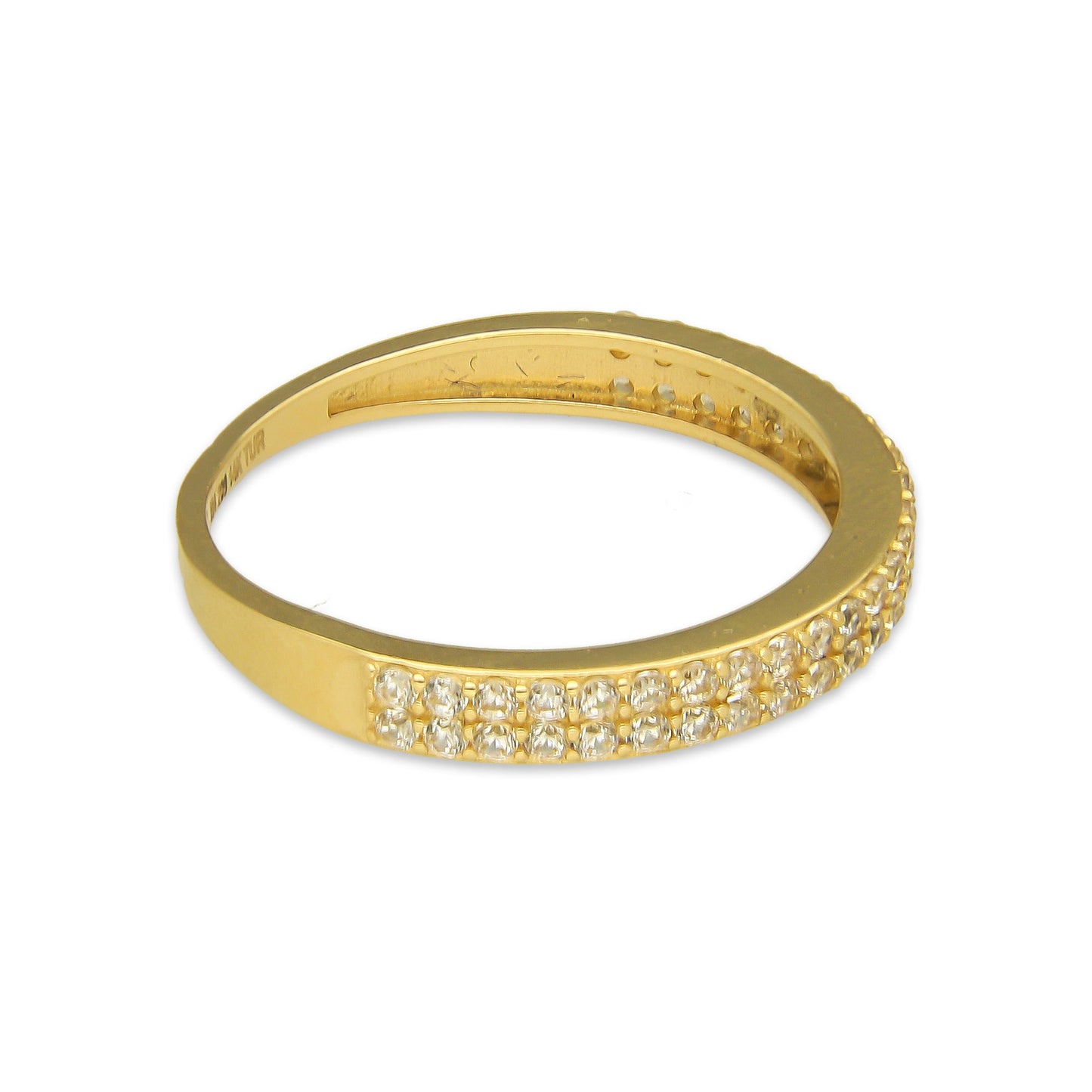 MR14AD014 Anillo Dama Oro Sólido 14K Churumbela Modelo Media Circunferencia 2 Lineas Zirconia