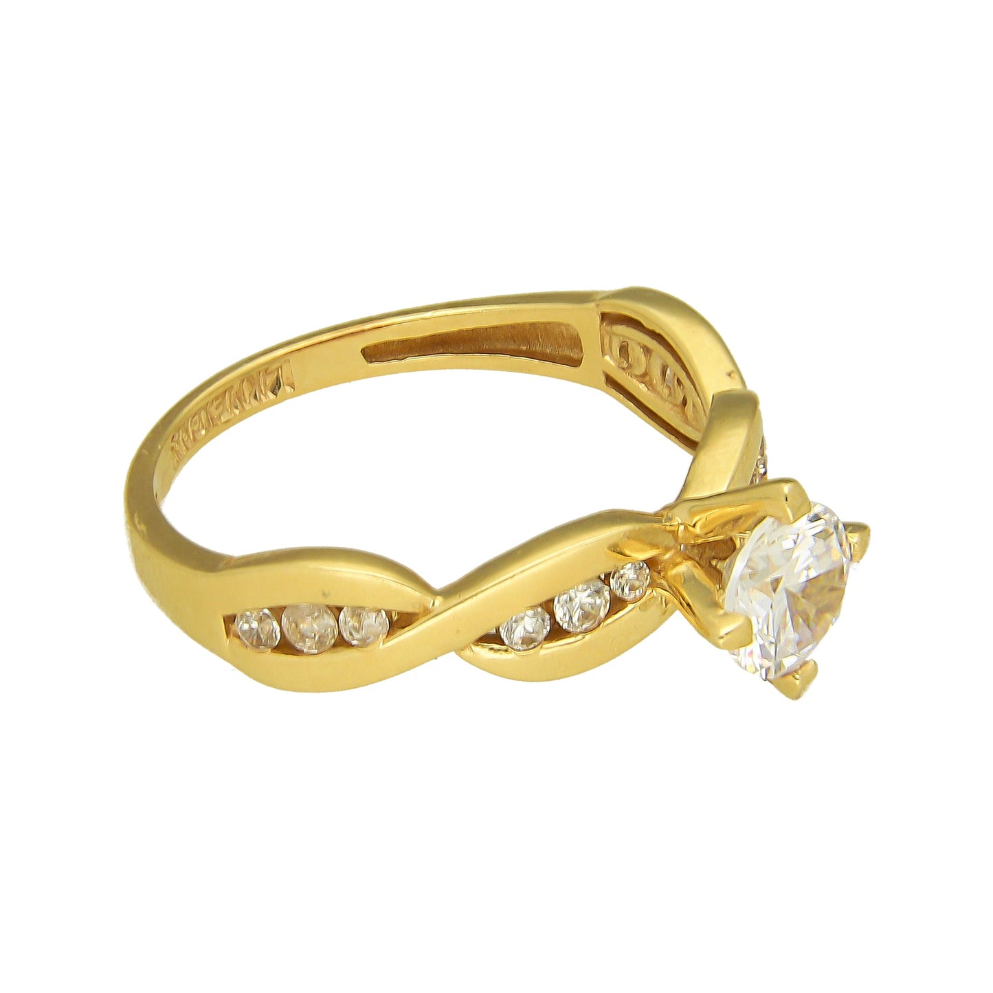 MR14AD021 Anillo Dama Solitario Oro Sólido 14K Modelo Trenzado con Zirconias 6 mm Zirconia Principal