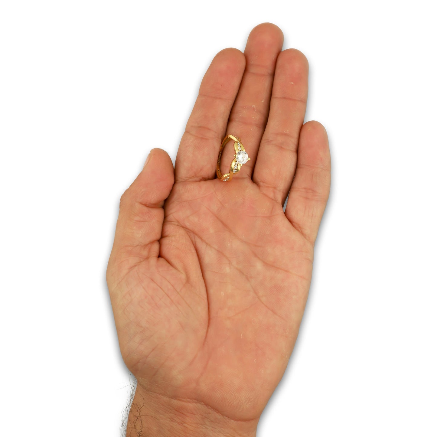 MR14AD021 Anillo Dama Solitario Oro Sólido 14K Modelo Trenzado con Zirconias 6 mm Zirconia Principal