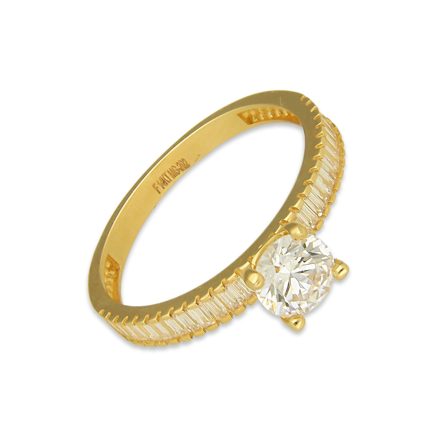 MR14AD022 Anillo Dama Solitario Oro Sólido 14K Modelo Zirconia Baguettes 6 mm Zirconia Principal