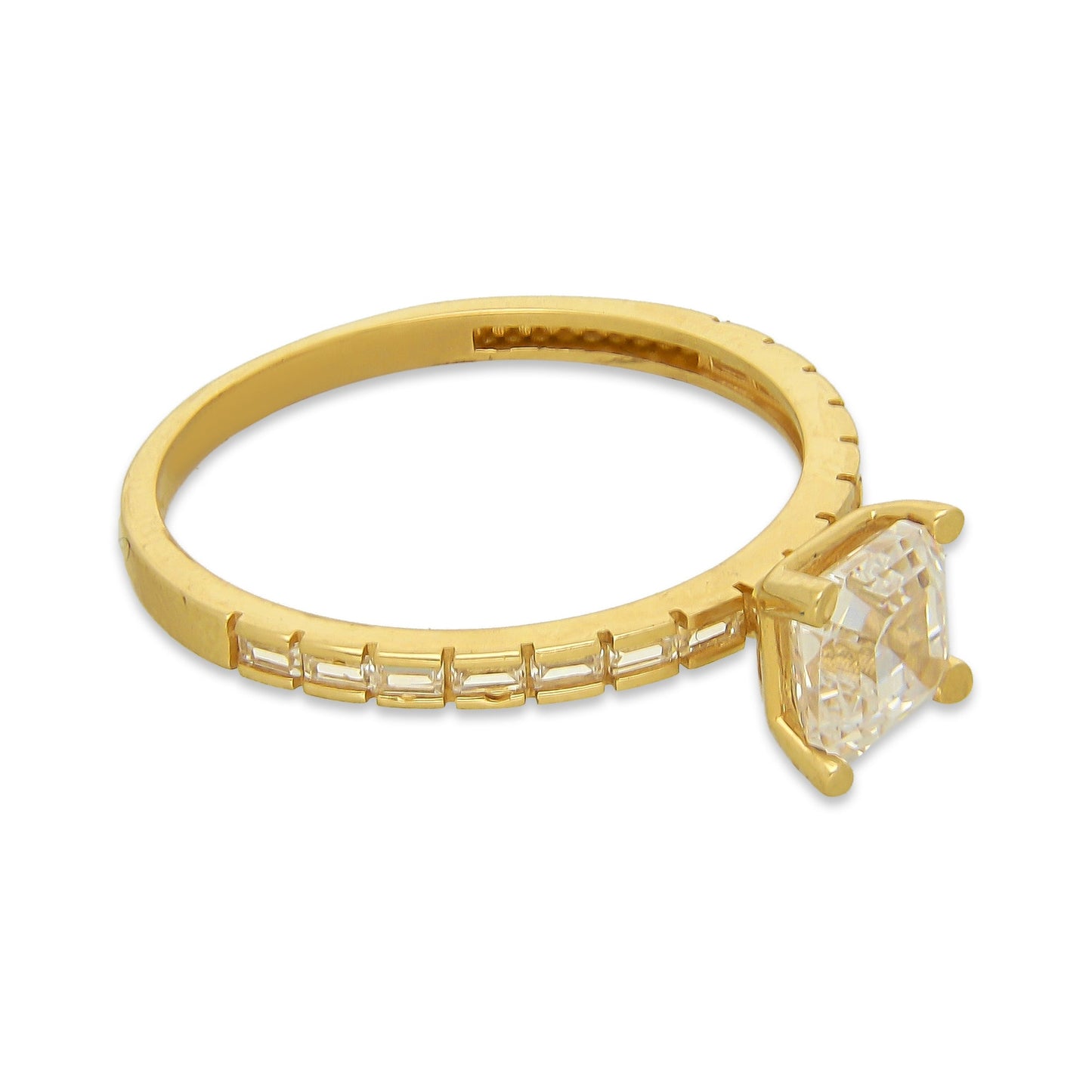 MR14AD023 Anillo Dama Solitario Oro Sólido 14K Modelo Zirconia Cuadrada 6 mm Zirconia Principal