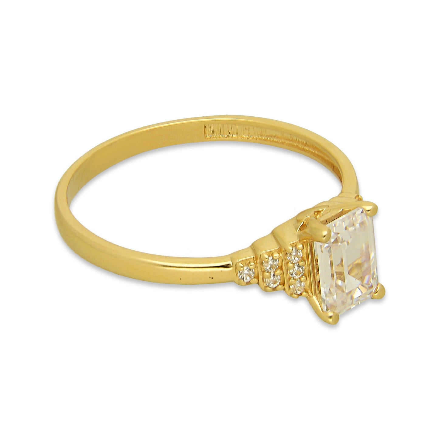 MR14AD024 Anillo Dama Solitario Oro Sólido 14K Modelo Zirconia Rectangular Escalonado 7 mm Zirconia Principal