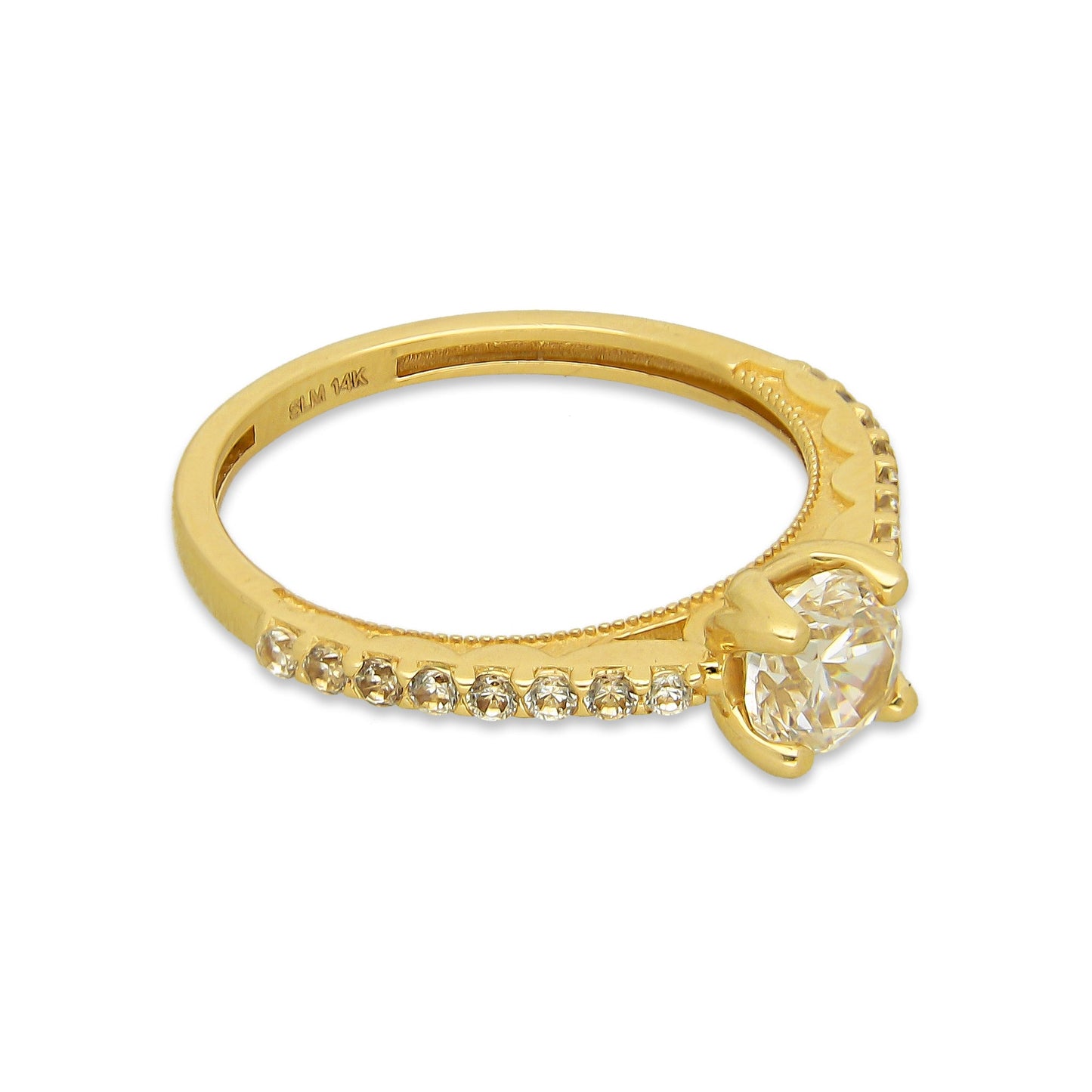 MR14AD025 Anillo Dama Solitario Oro Sólido 14K Modelo Zirconias Resaltadas 5 mm Zirconia Principal