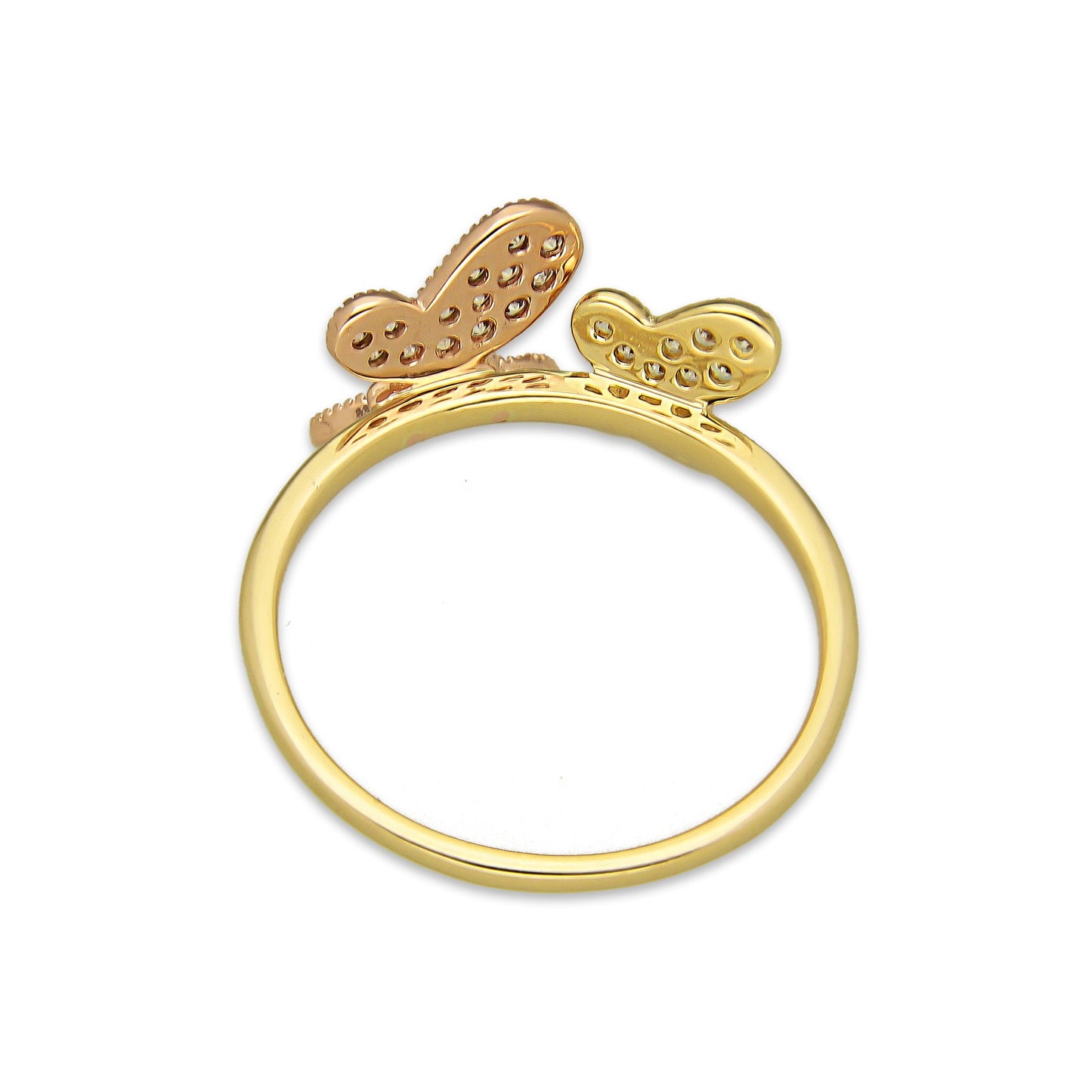 MR14AD032 Anillo Dama Oro Sólido 14K Modelo 2 Mariposas Rosa y Amarilla con Zirconias