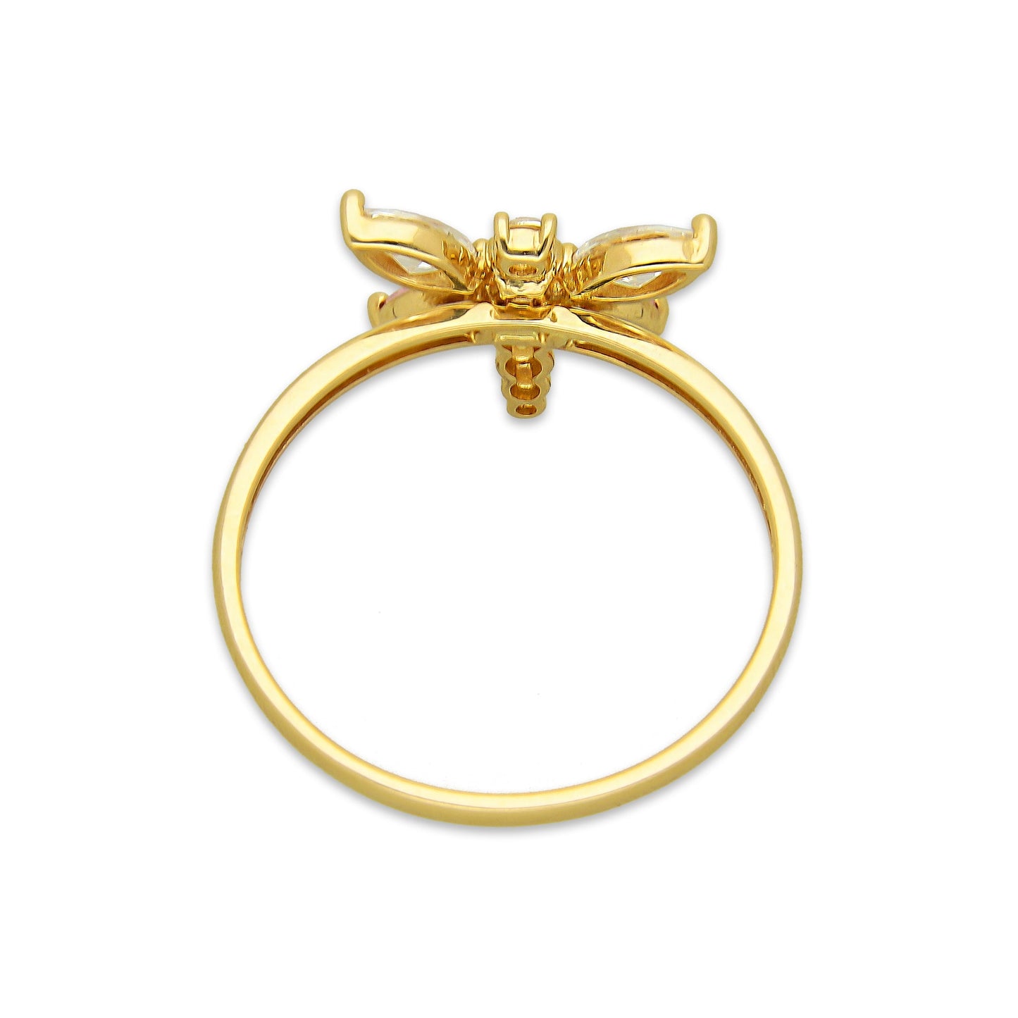 MR14AD034 Anillo Dama Oro Sólido 14K Modelo Libelula con Zirconias