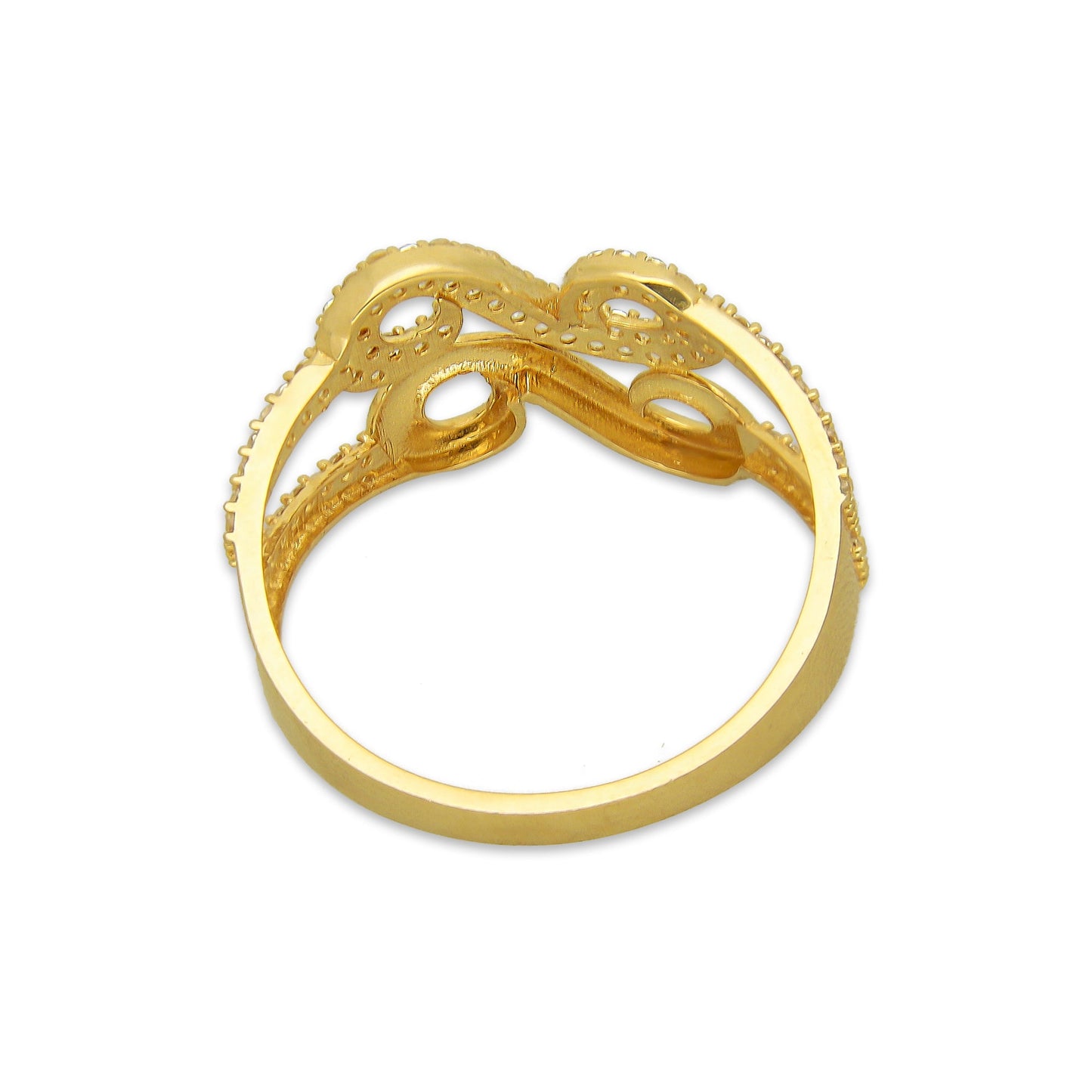 MR14AD035 Anillo Dama Oro Sólido 14K Modelo Doble Infinito con Zirconias y Liso