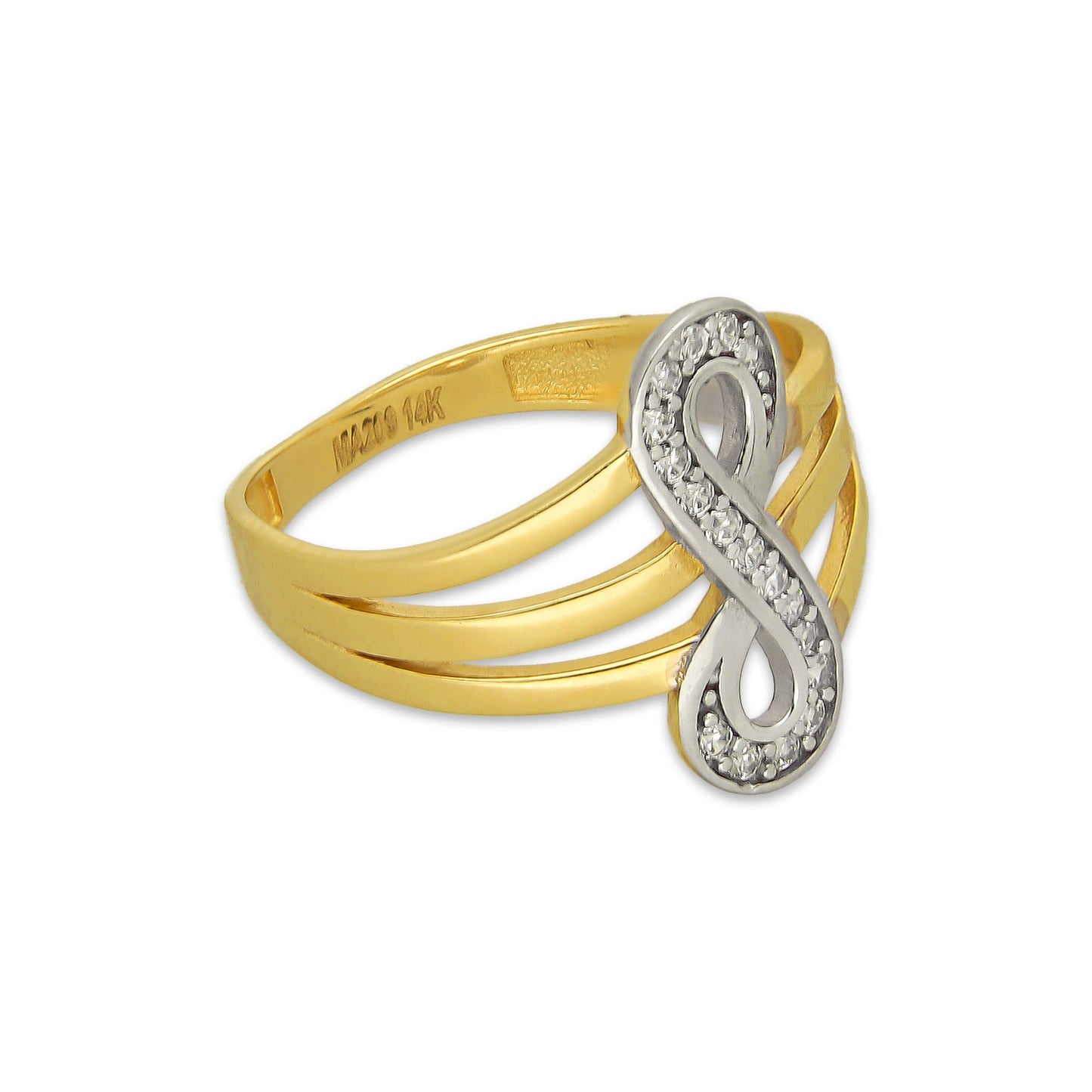 MR14AD036 Anillo Dama Oro Sólido 14K Modelo Infinito Vertical con Zirconias