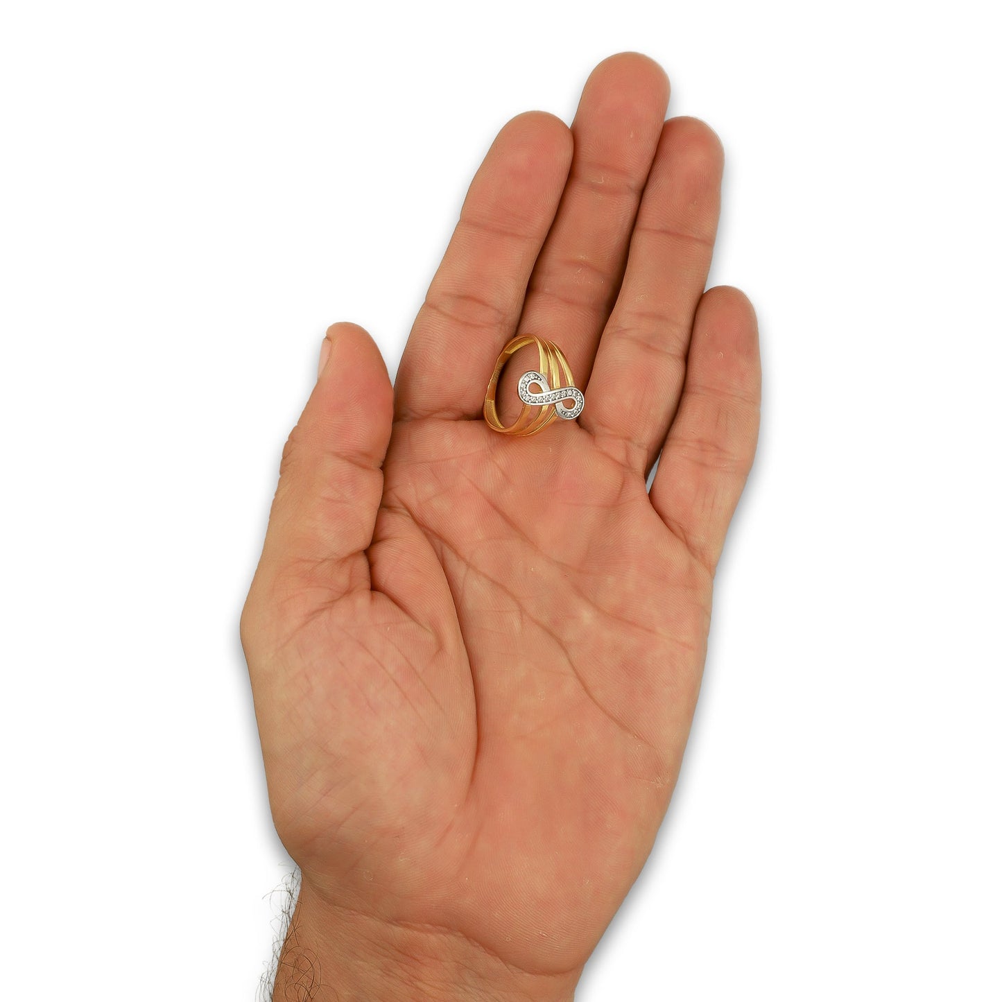 MR14AD036 Anillo Dama Oro Sólido 14K Modelo Infinito Vertical con Zirconias