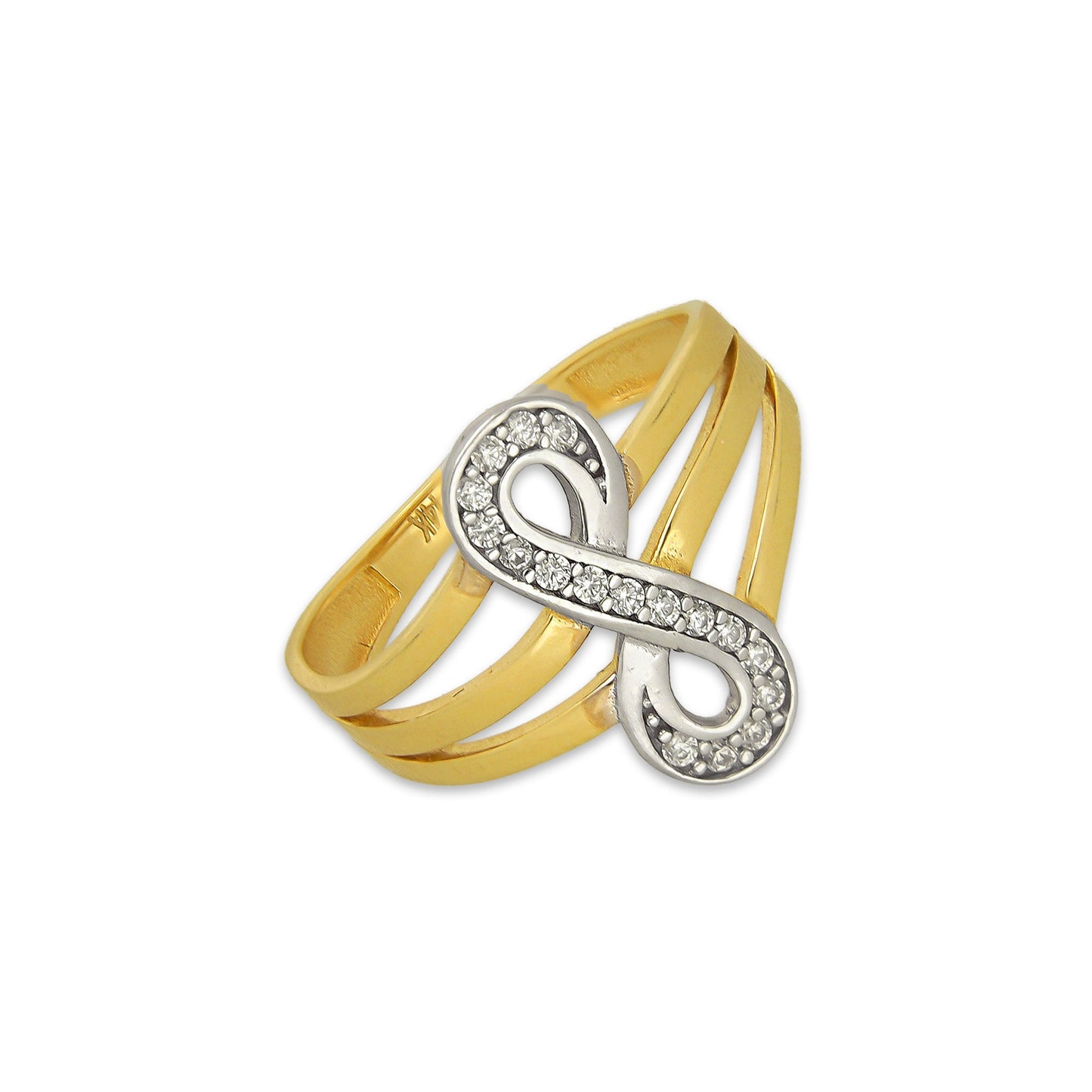 MR14AD036 Anillo Dama Oro Sólido 14K Modelo Infinito Vertical con Zirconias