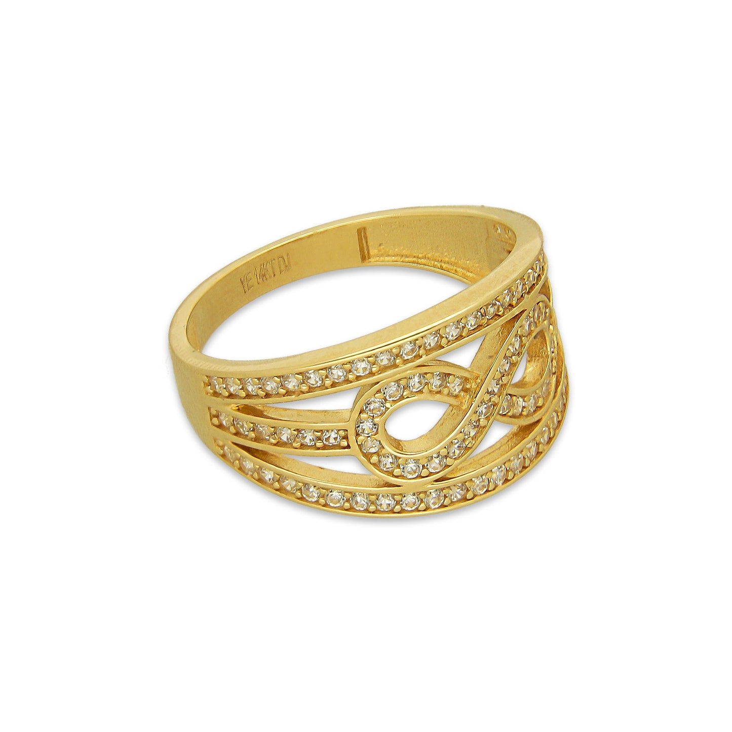 MR14AD037 Anillo Dama Oro Sólido 14K Modelo Infinito 3 Lineas con Zirconias