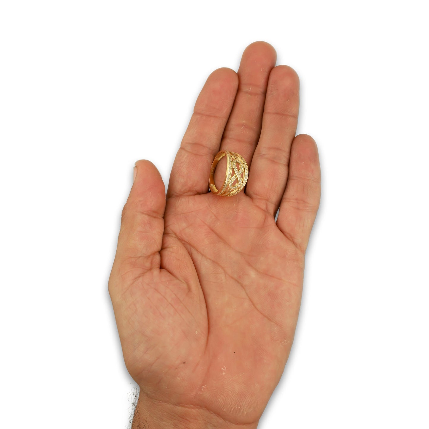MR14AD037 Anillo Dama Oro Sólido 14K Modelo Infinito 3 Lineas con Zirconias