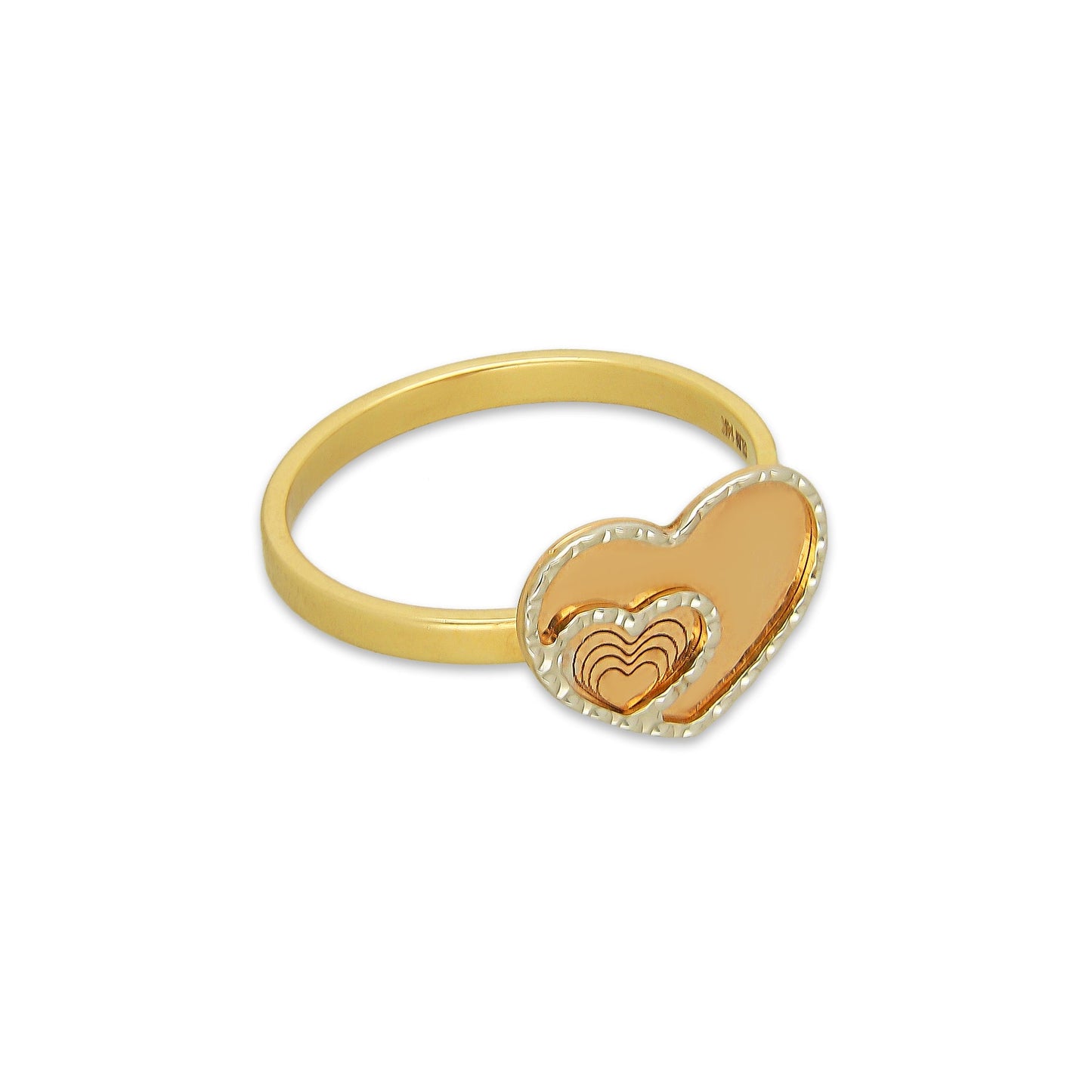 MR14AD038 Anillo Dama Oro Sólido 14K Modelo Corazón Espejo con Mini Corazón