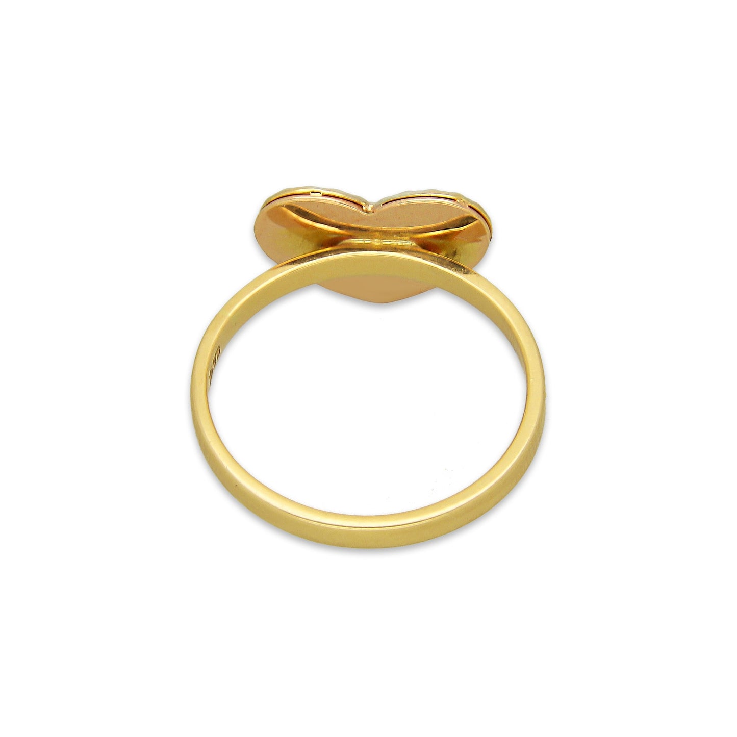 MR14AD038 Anillo Dama Oro Sólido 14K Modelo Corazón Espejo con Mini Corazón