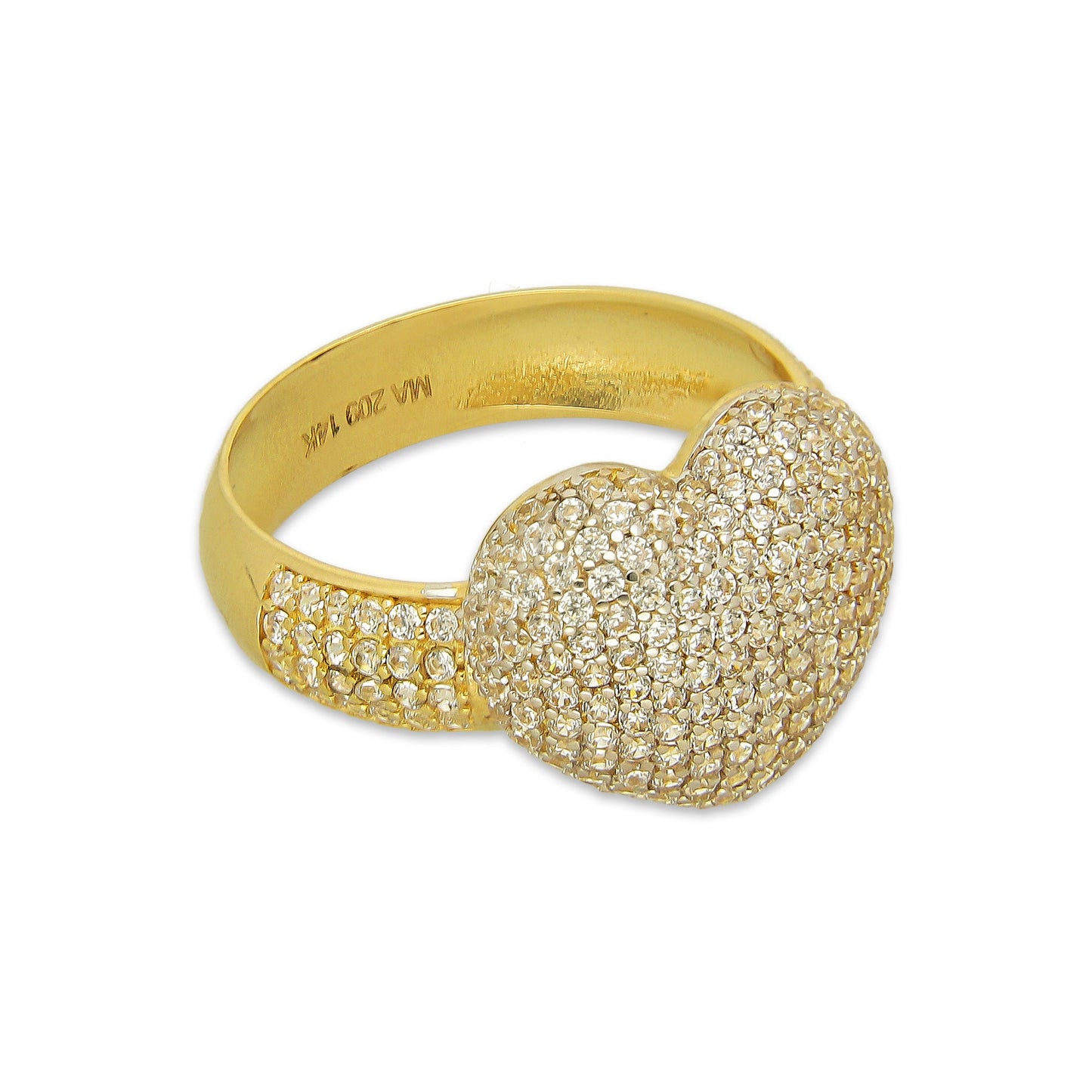 MR14AD039 Anillo Dama Oro Sólido 14K Modelo Corazón Bombeado Pavé
