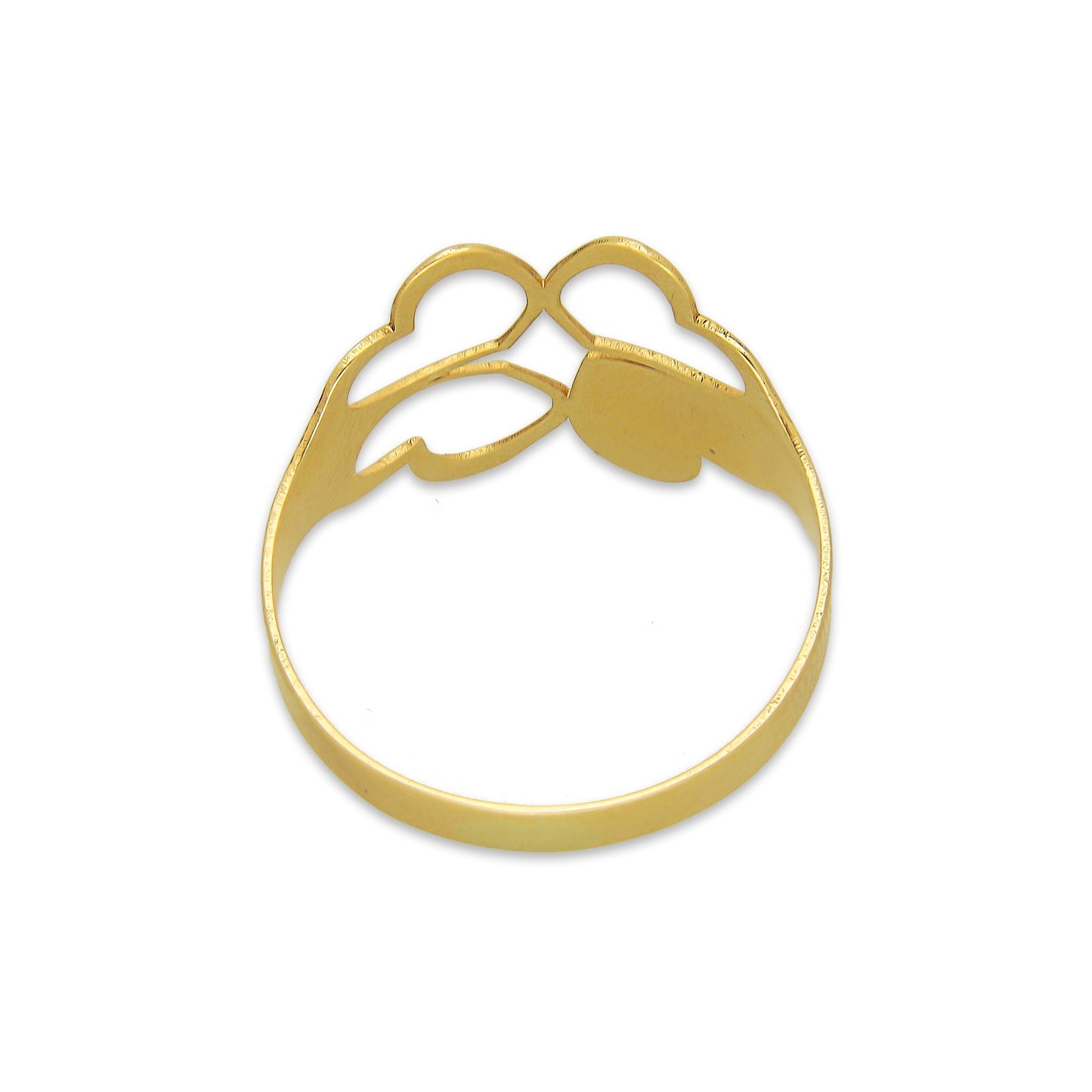 MR14AD040 Anillo Dama Oro Sólido 14K Modelo Trébol 4 Corazones 3 Calados 1 Diamantado